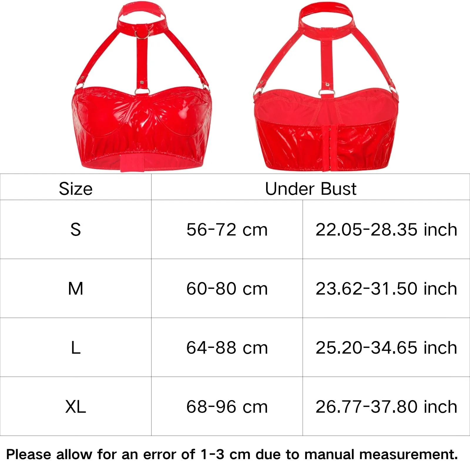 Reggiseno Donna Sexy Pelle Bralette Wetlook Halter Top Corto，Rosso，M - immagine 7