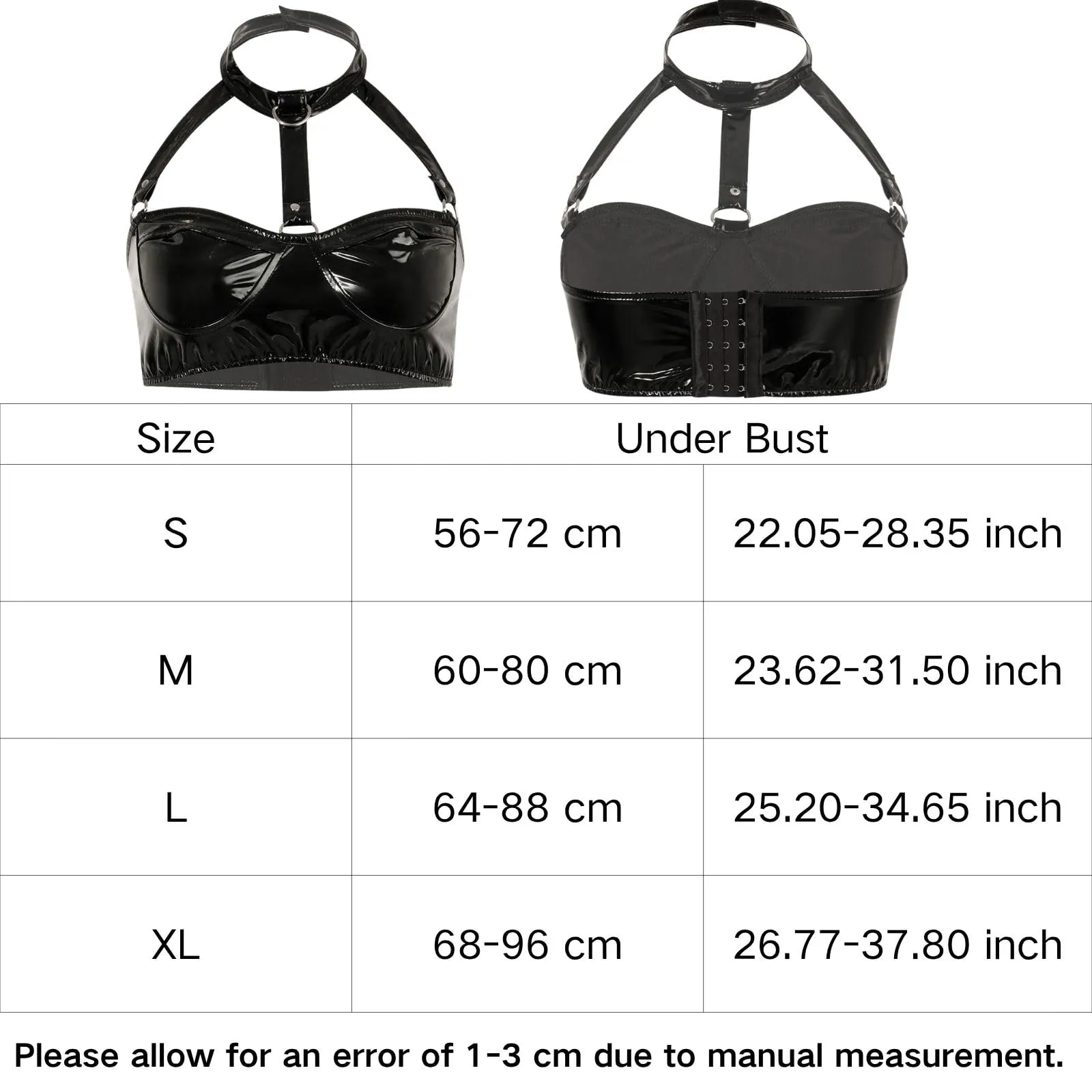 Reggiseno Donna Sexy Pelle Bralette Wetlook Halter Top Corto,Nero,S - immagine 7