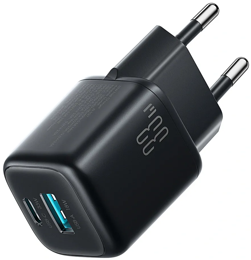 Caricabatterie Rete Joyroom JR-TG7, 33W, 3A, 1 x USB-A - 1 x USB-C, Nero - immagine 1