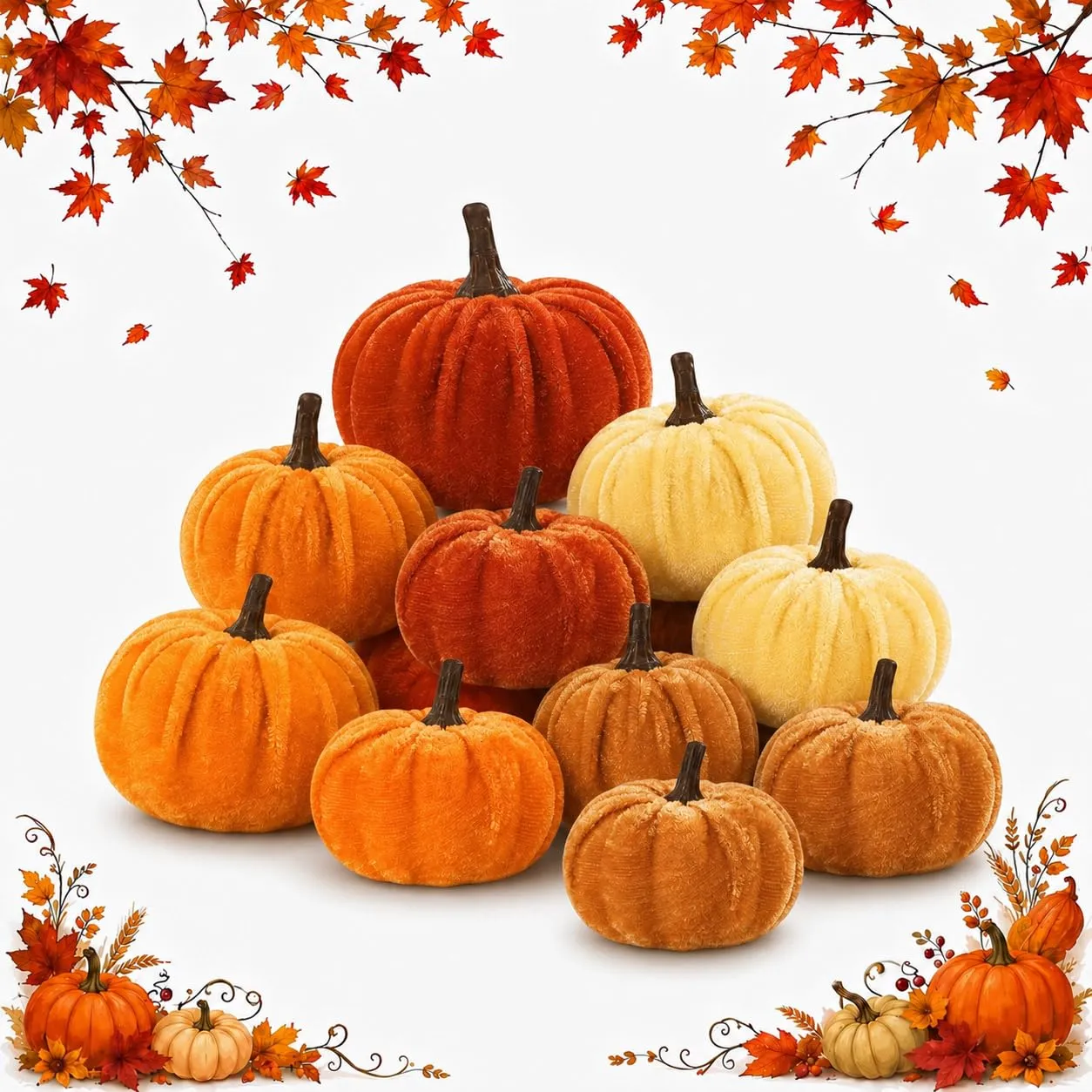 SilverChry 20 Decorazioni Autunnali Zucca in Velluto, Zucca Halloween - immagine 1