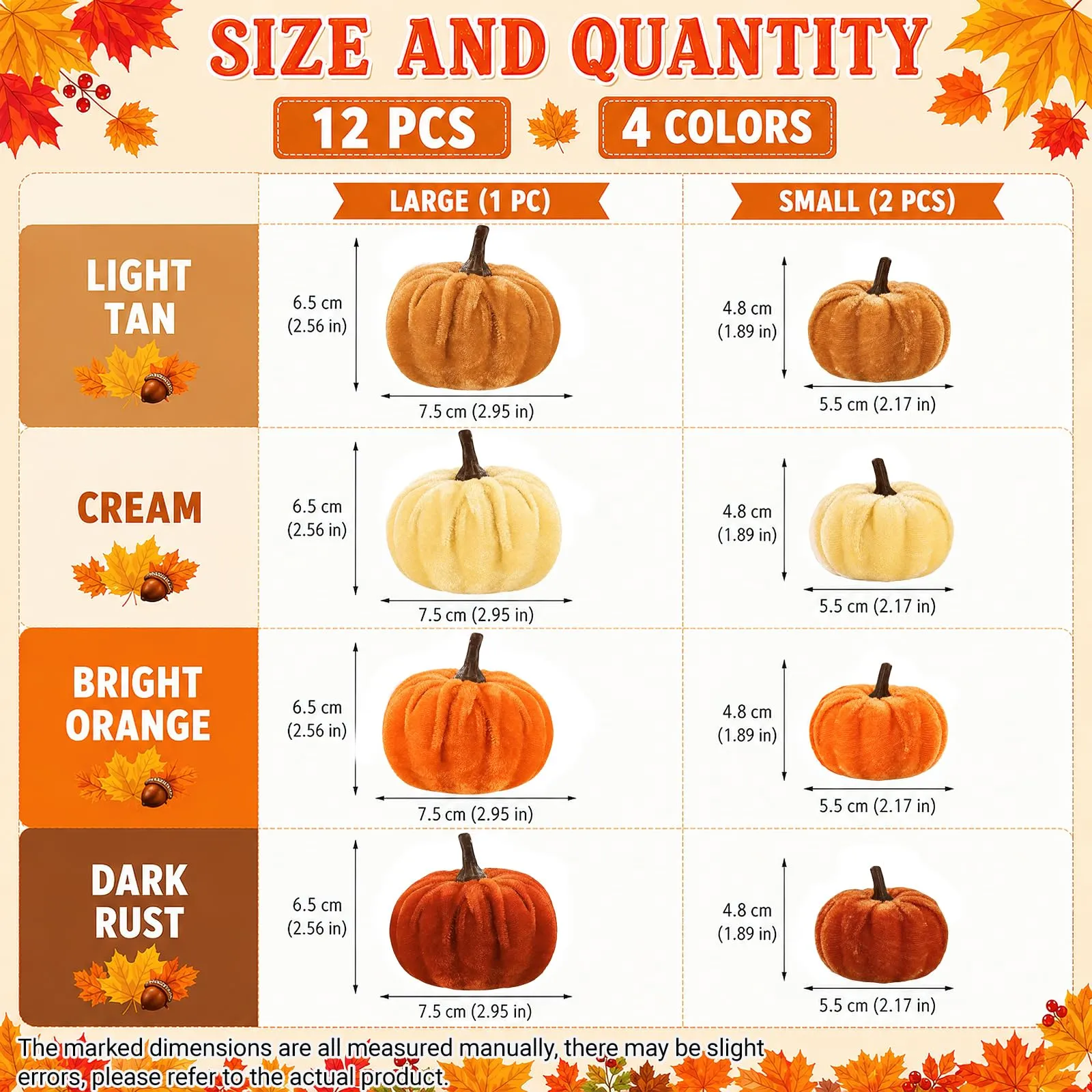 SilverChry 20 Decorazioni Autunnali Zucca in Velluto, Zucca Halloween - immagine 2