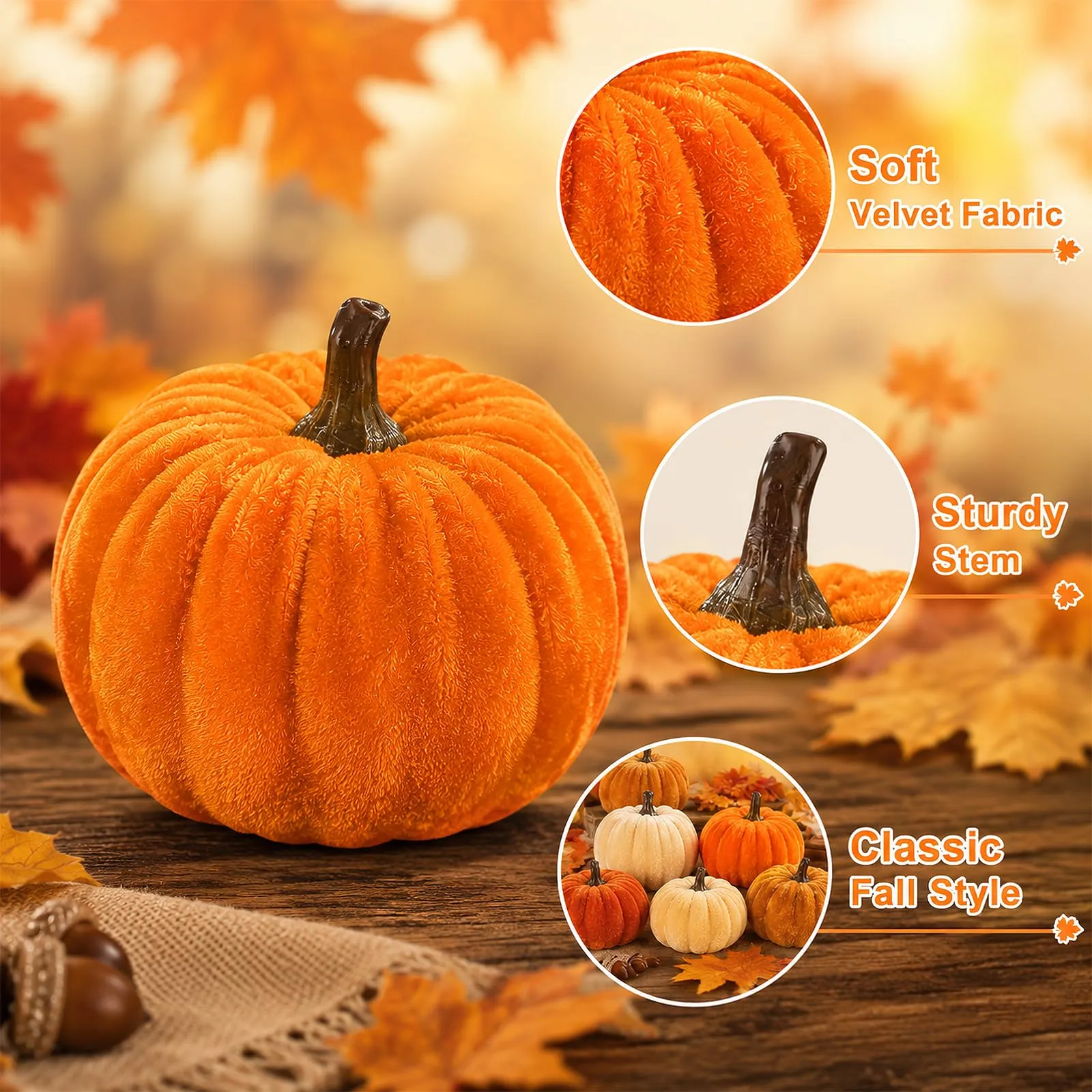 SilverChry 20 Decorazioni Autunnali Zucca in Velluto, Zucca Halloween - immagine 3