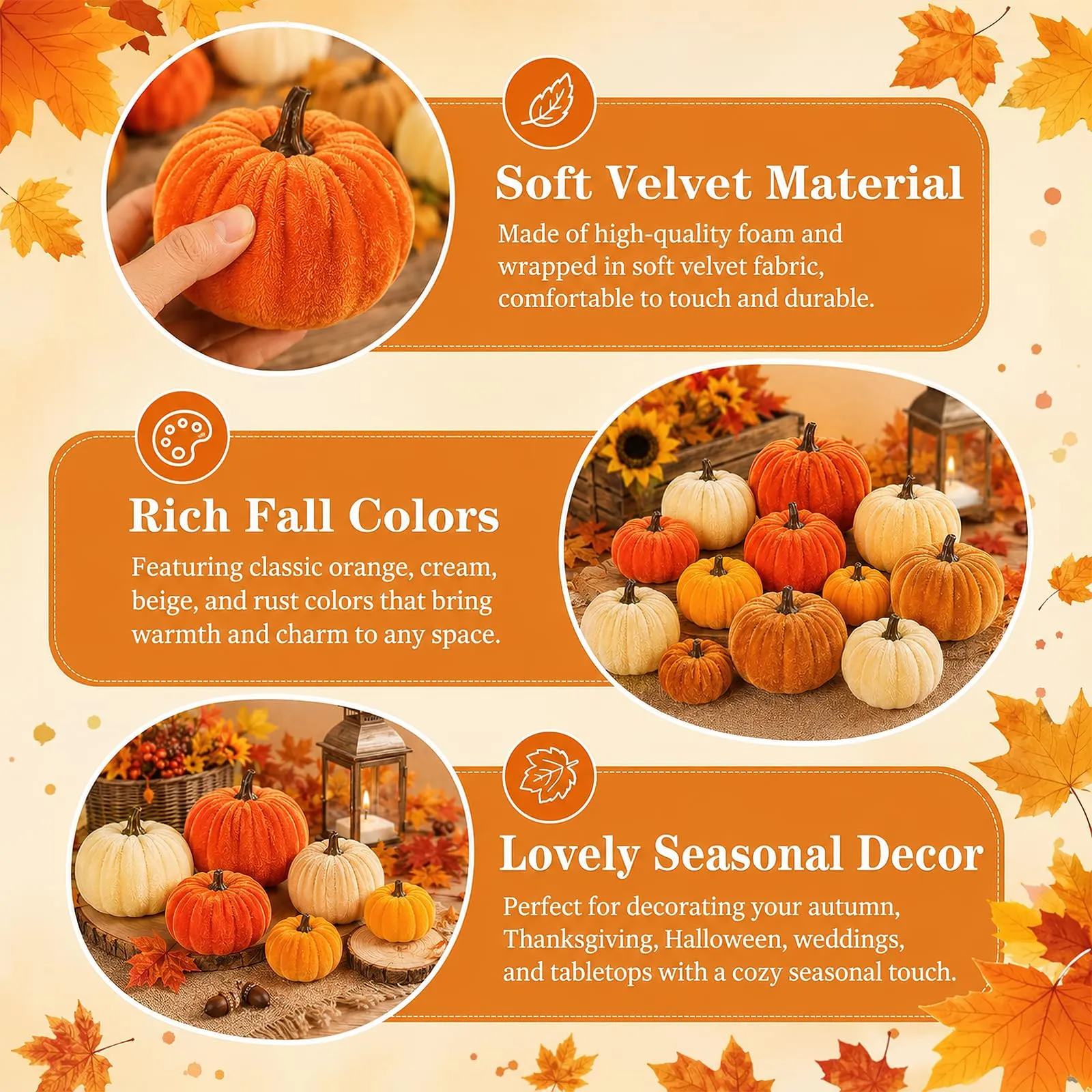 SilverChry 20 Decorazioni Autunnali Zucca in Velluto, Zucca Halloween - immagine 4