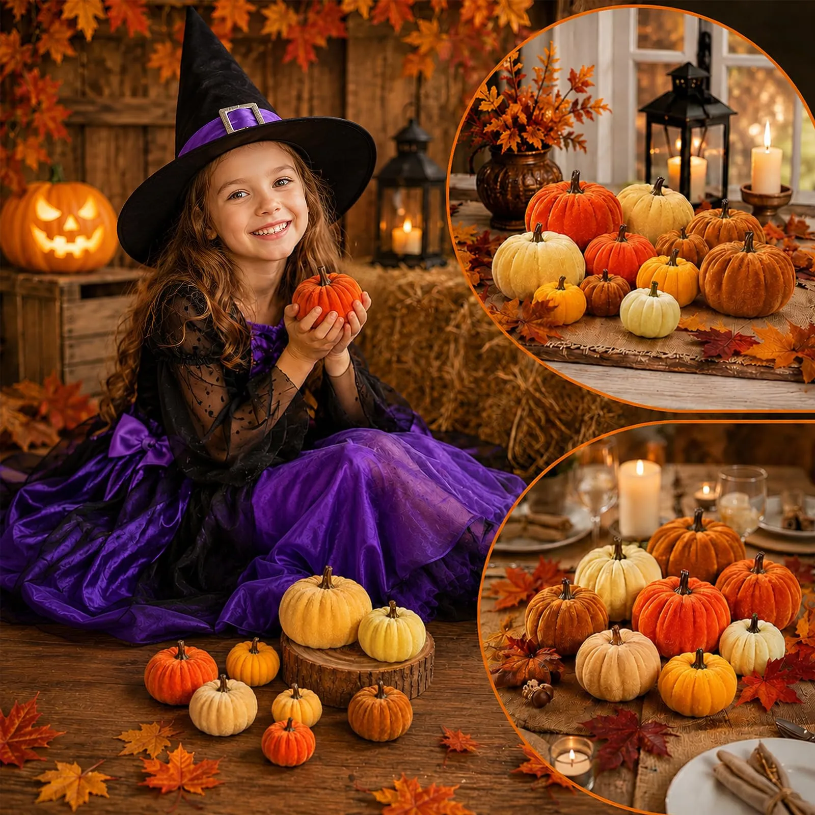 SilverChry 20 Decorazioni Autunnali Zucca in Velluto, Zucca Halloween - immagine 5