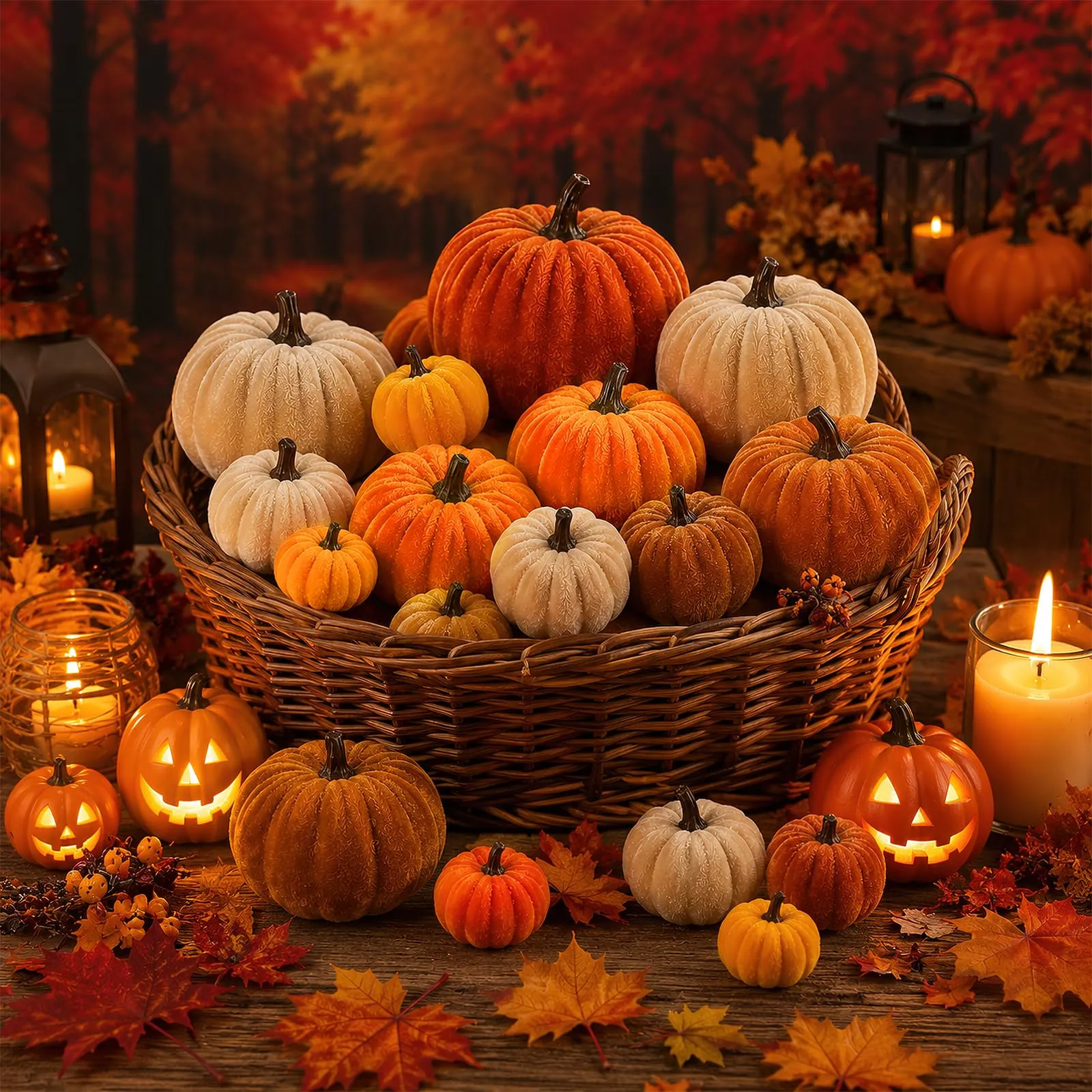 SilverChry 20 Decorazioni Autunnali Zucca in Velluto, Zucca Halloween - immagine 6