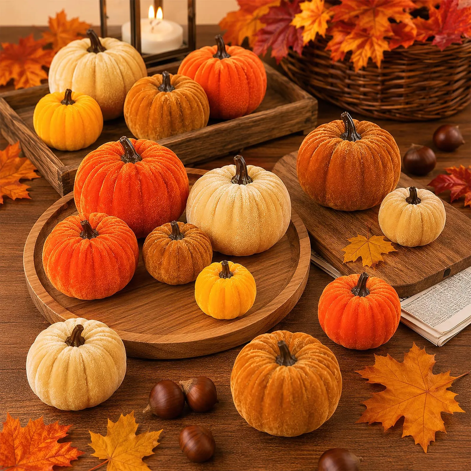 SilverChry 20 Decorazioni Autunnali Zucca in Velluto, Zucca Halloween - immagine 7