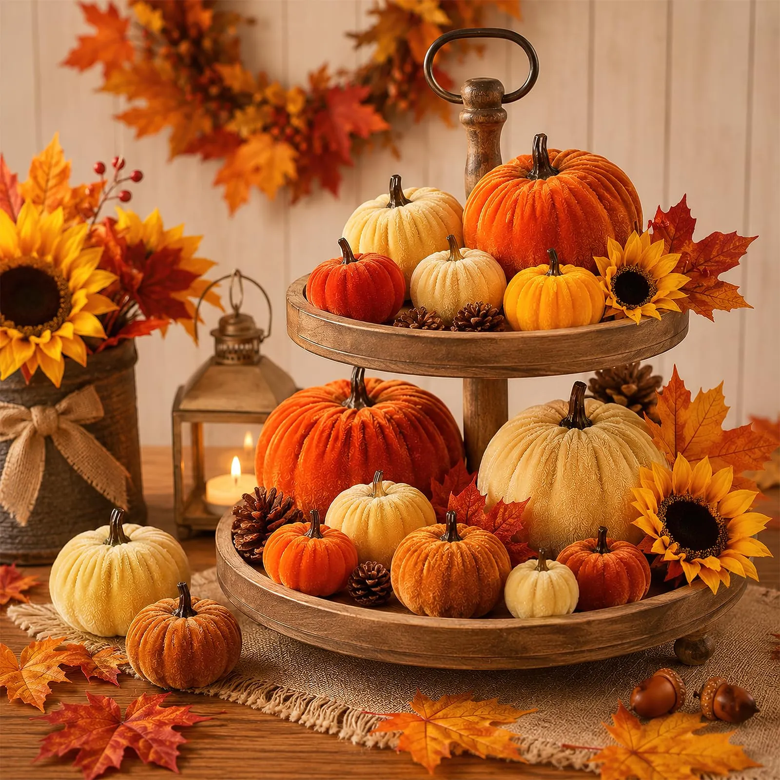 SilverChry 20 Decorazioni Autunnali Zucca in Velluto, Zucca Halloween - immagine 9