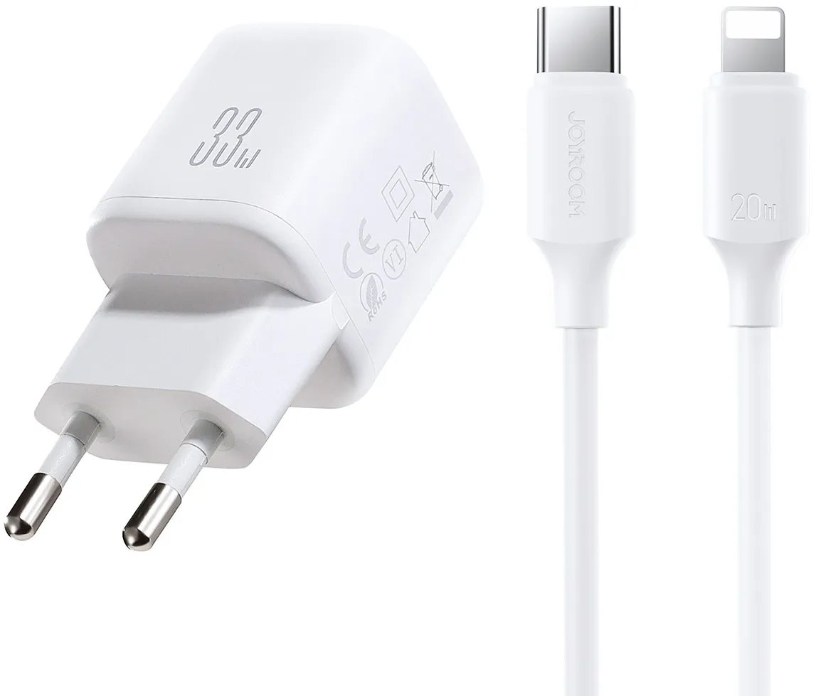 Caricabatterie Rete con Cavo Lightning Joyroom JR-TG7, 33W, 3A, 1 x USB-A - 1 x USB-C, Bianco - immagine 1