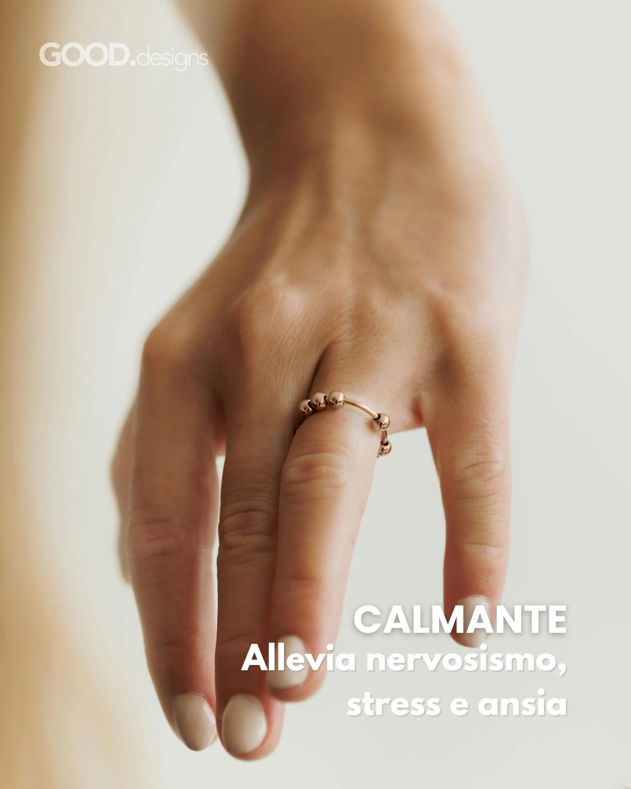 GD GOOD.designs Anello Antistress oro rosa con perline mobili - Anelli antistress impermeabili in oro rosa 18K | Misura regolabile (52-60) - immagine 5