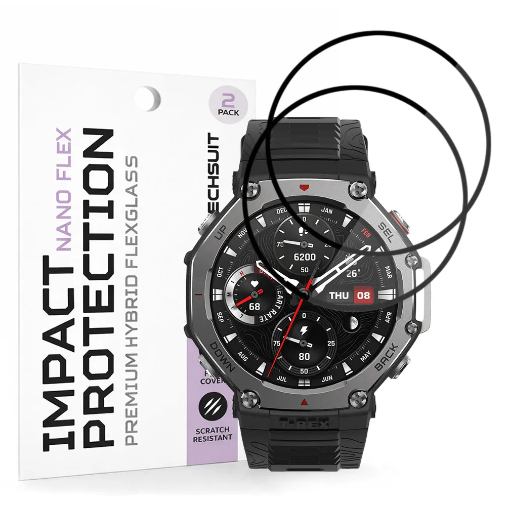 Pellicola Protettiva Techsuit Nano Flex per Amazfit T-Rex 3, Set 2 pezzi, Plastica, Nera - immagine 1