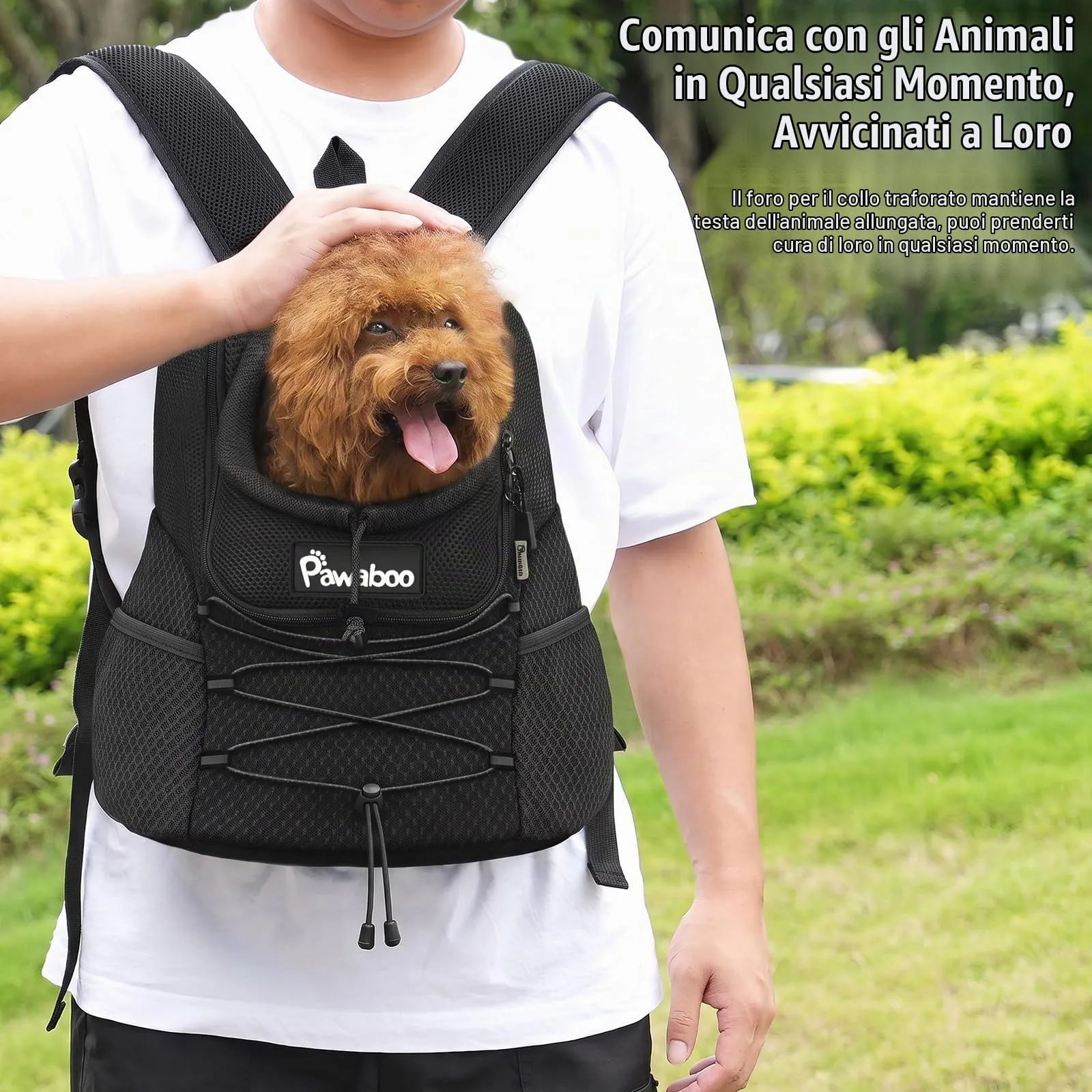 Pawaboo Zaino Trasportatore Frontale Per Cani, Nero, L - immagine 4