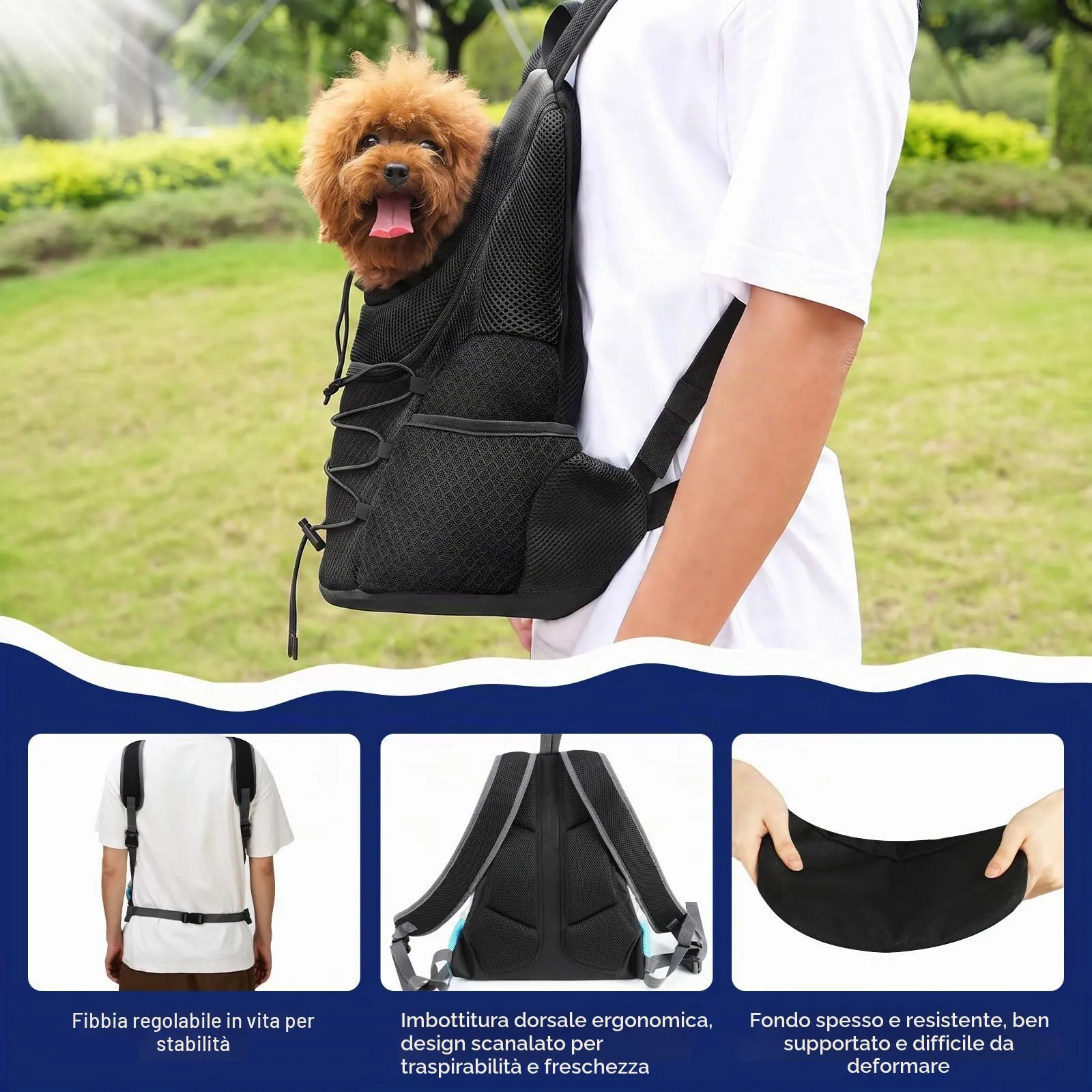 Pawaboo Zaino Trasportatore Frontale Per Cani, Nero, S - immagine 5