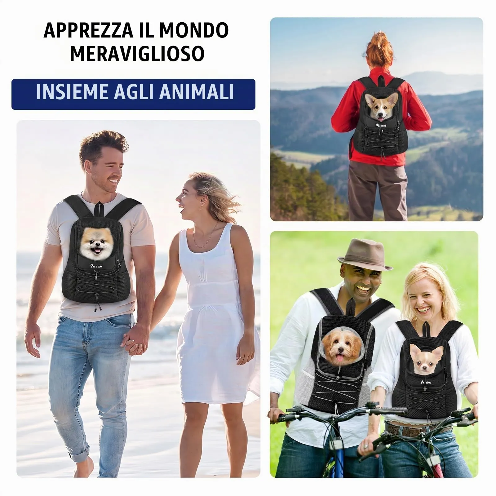 Pawaboo Zaino Trasportatore Frontale Per Cani, Nero, S - immagine 7