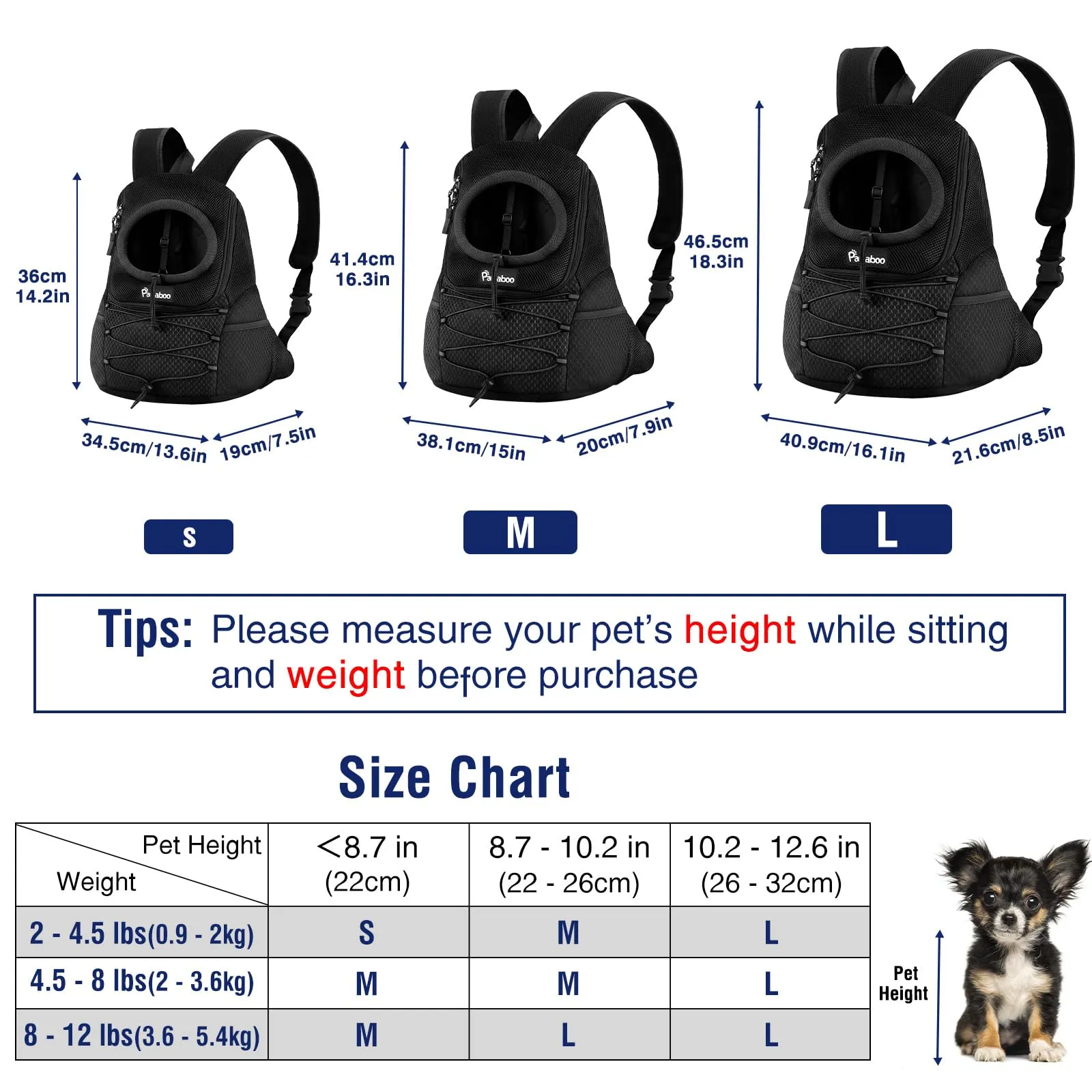Pawaboo Zaino Trasportatore Frontale Per Cani, Nero, M - immagine 2