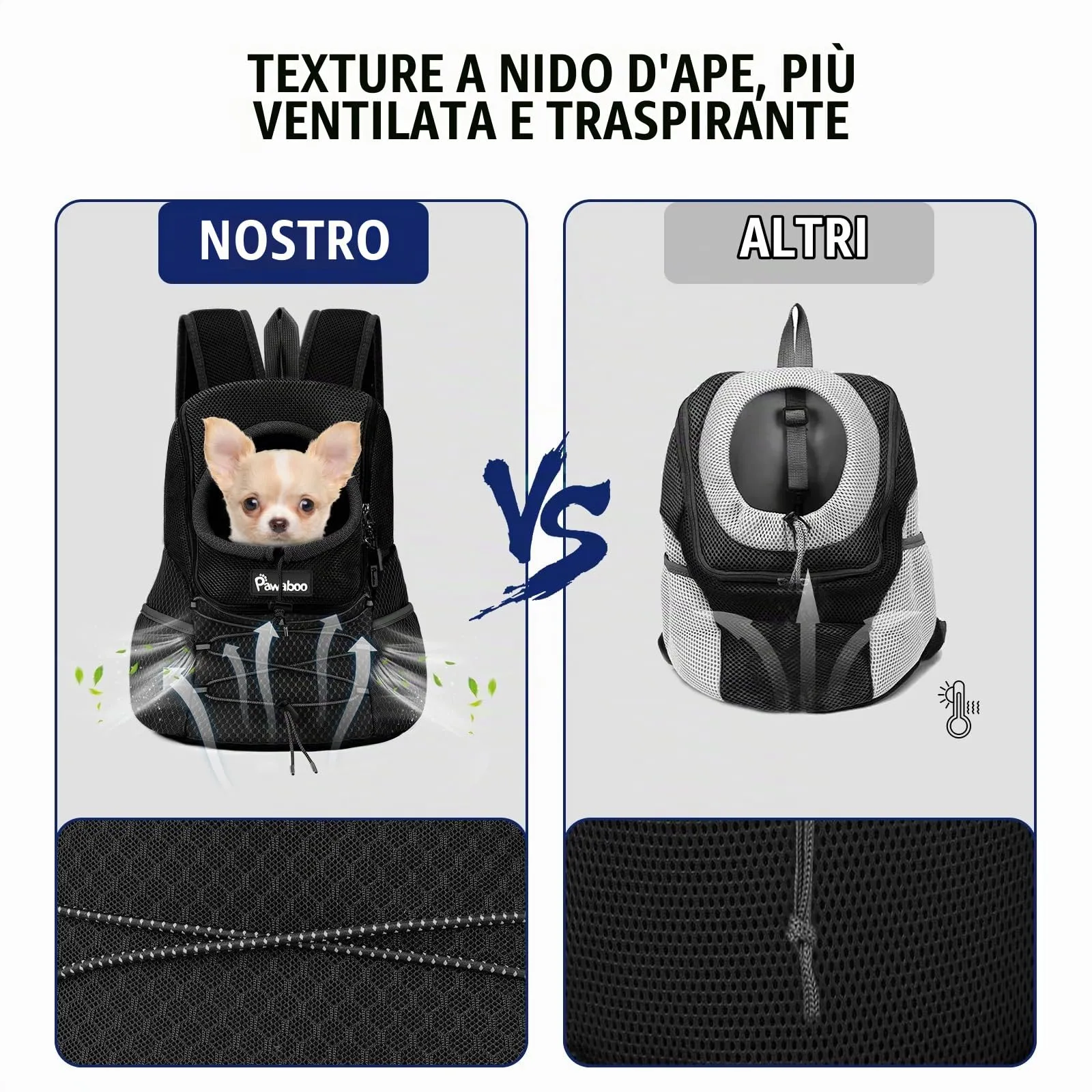 Pawaboo Zaino Trasportatore Frontale Per Cani, Nero, M - immagine 3