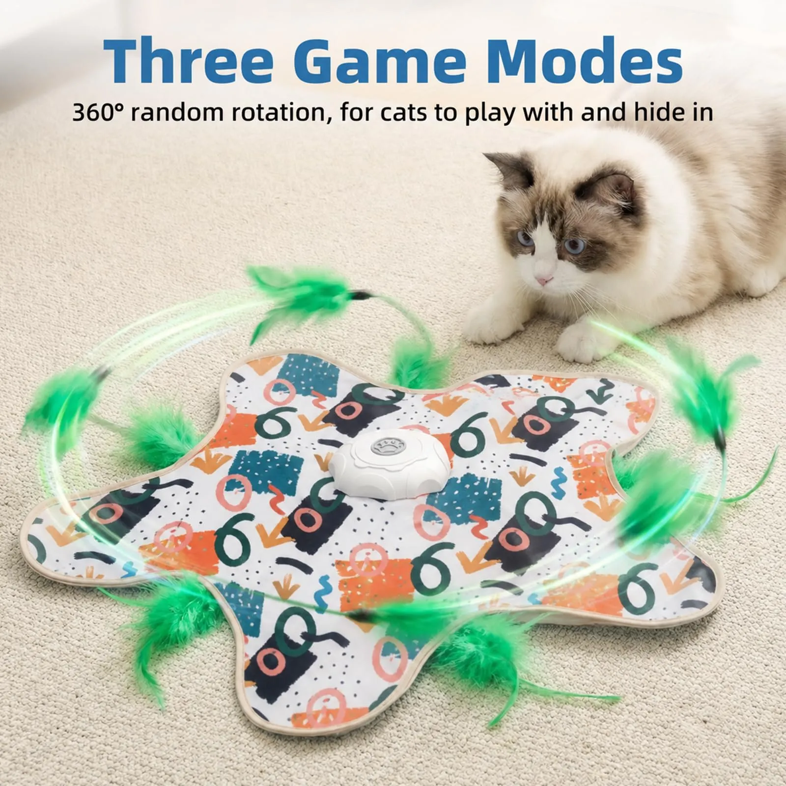 Carehabi Giochi Interattivi per Gatti, Gioco Gatto Ricaricabile via Usb con Canto Degli Uccellini, Giochi per Gatti Elettrico con 3 Modalità, Gioco Interattivo Gatto Gattini e Gatti Adult, graffiti - immagine 4
