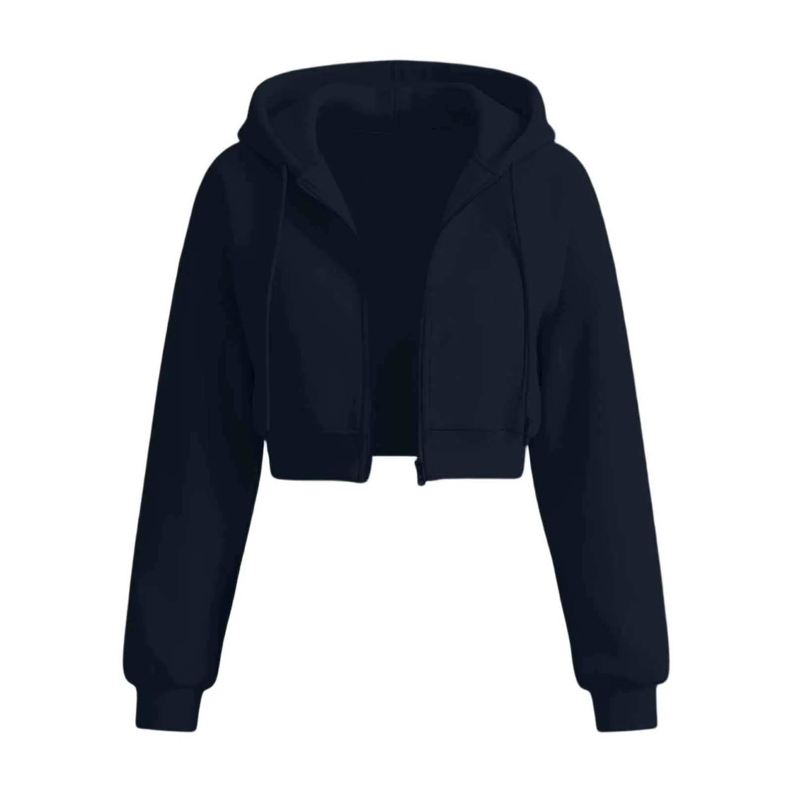 Generico Felpa Crop Donna - con Zip E Cappuccio Leggera Corta Intera Cappuccio Oversize Maniche a Lanterna Tessuto Morbido Leggero per Primavera Palestra Casa Uscite Quotidiane - immagine 4