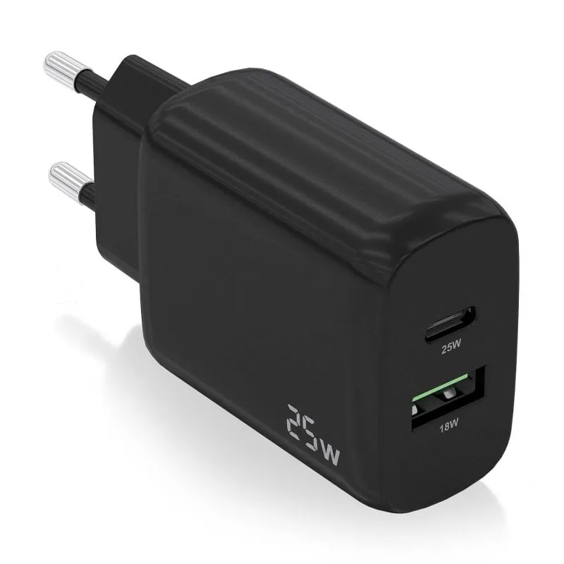Aisens A110-0759 Caricabatterie 25W 1xUSB-C PD3.0 1xUSB-A QC3.0 Nero - immagine 1
