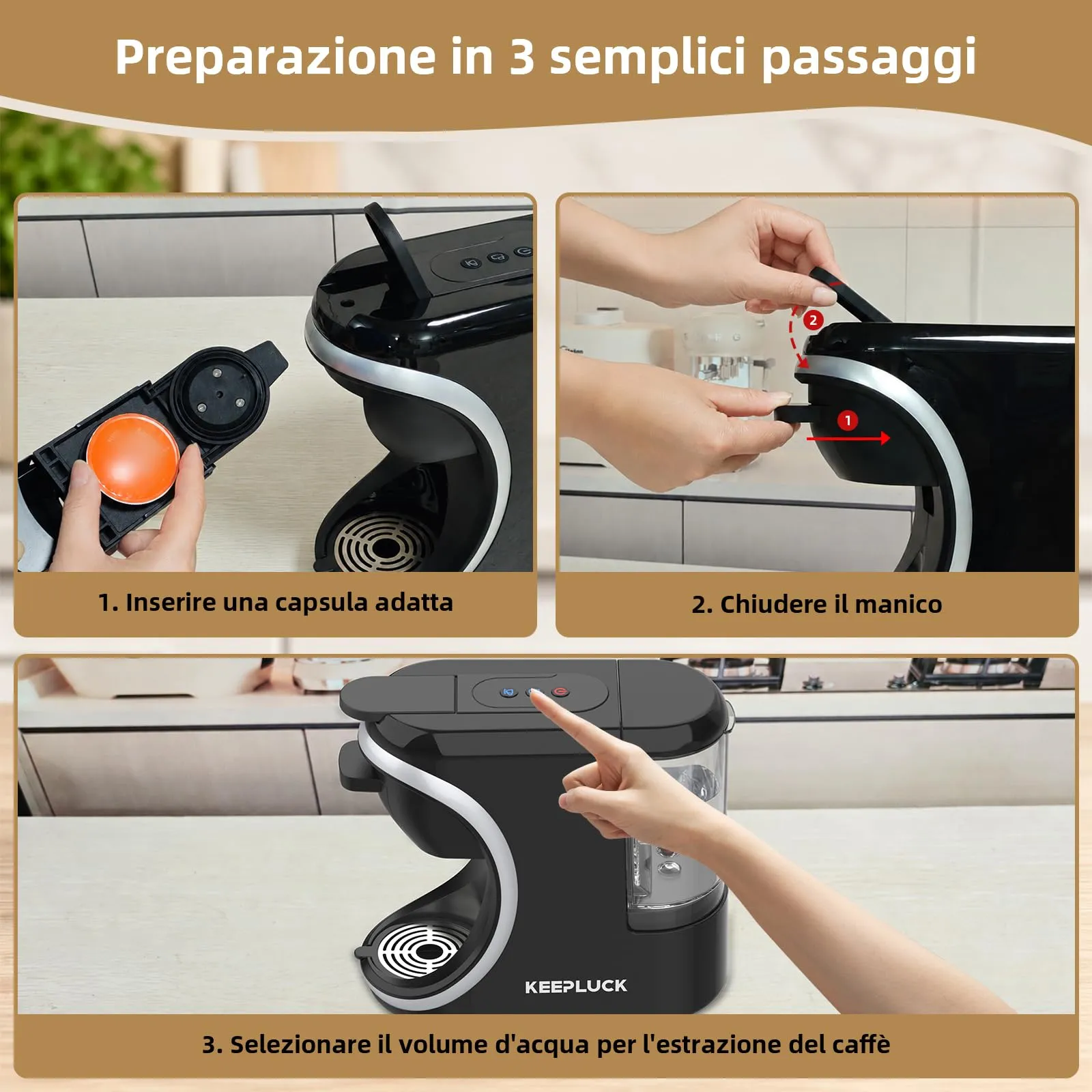 Macchina da caffè 3 in 1 per Nespresso, Dolce Gusto e caffè in polvere - immagine 4