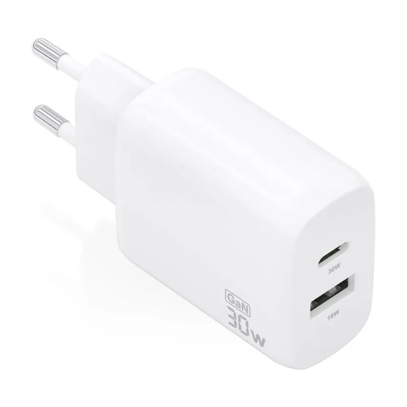 Caricabatterie Aisens A110-0923 GaN 30W 1xUSB-C PD3.0 QC4.0 1xUSB-A QC3.0 Bianco - immagine 1