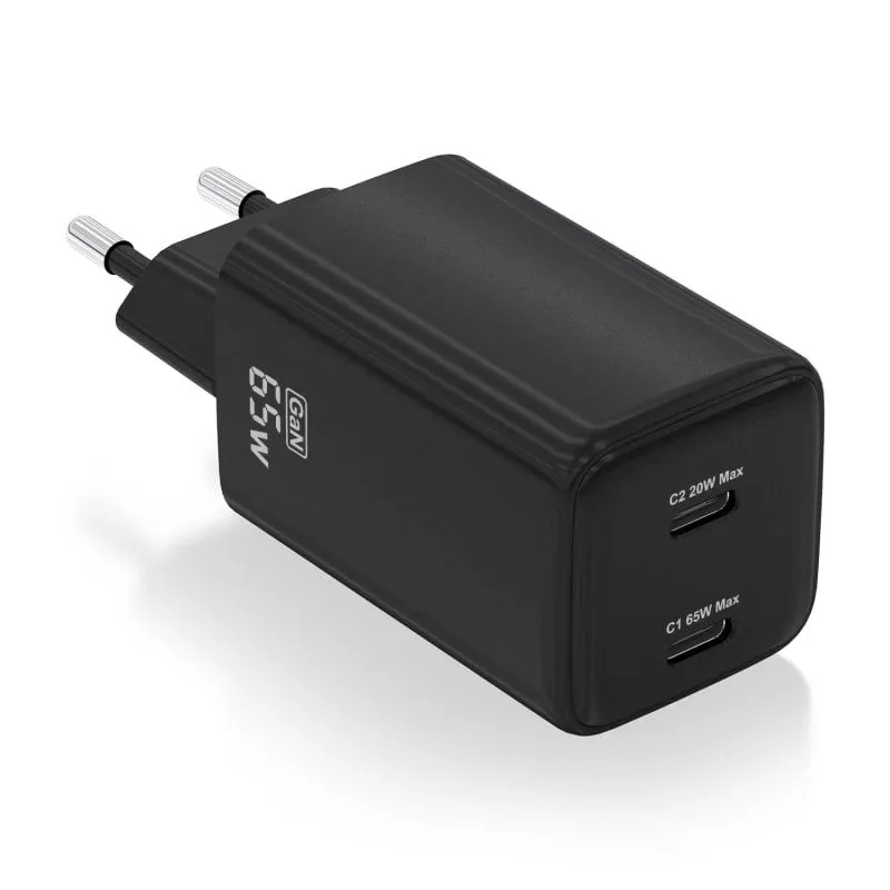Caricabatterie Aisens ASCH-65W2P040-BK 65W GaN 2xUSB-C PD3.0 QC4.0 Nero - immagine 1