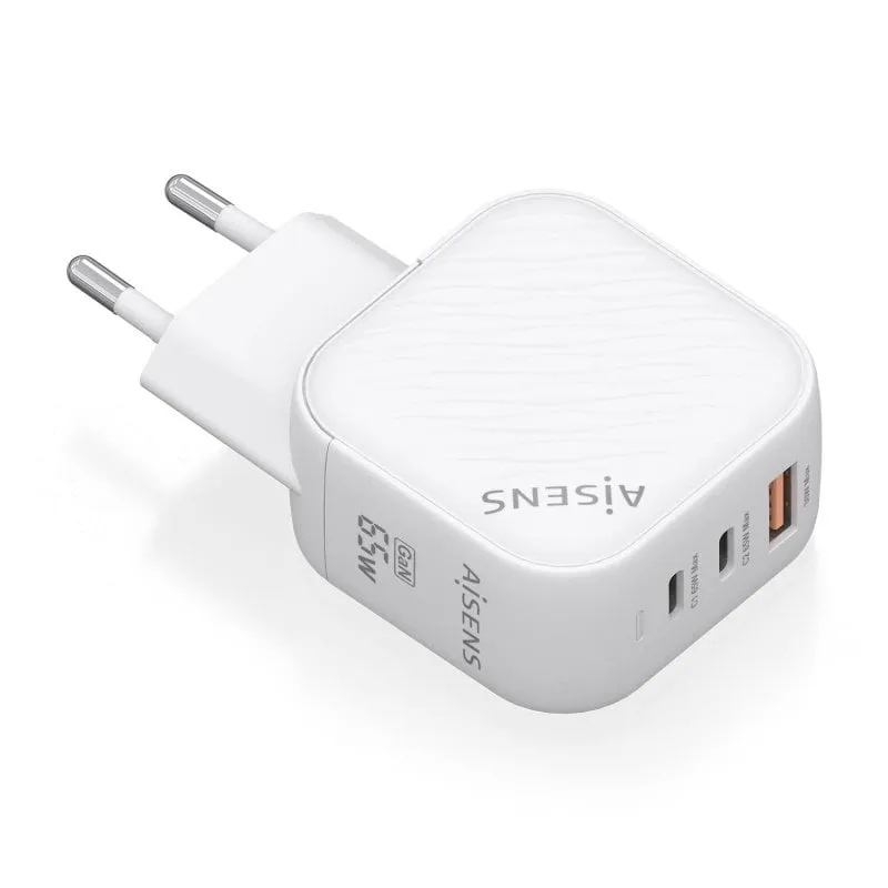 Caricabatterie Aisens ASCH-65W3P026-W 65W GaN 2xUSB-C PD3.0 QC4.0 1xUSB-A QC3.0 Bianco - immagine 1