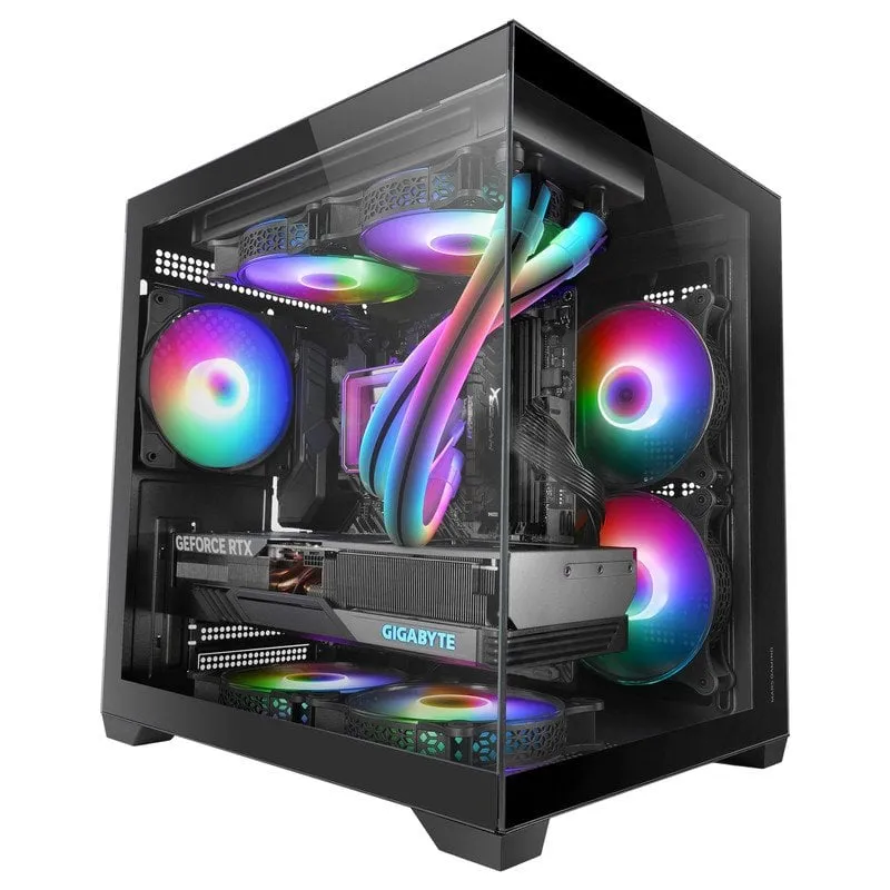 Mars Gaming Mc-view2 Micro ATX PC Case con doppio vetro temperato e ventola FRGB da 120 mm, nero - immagine 1