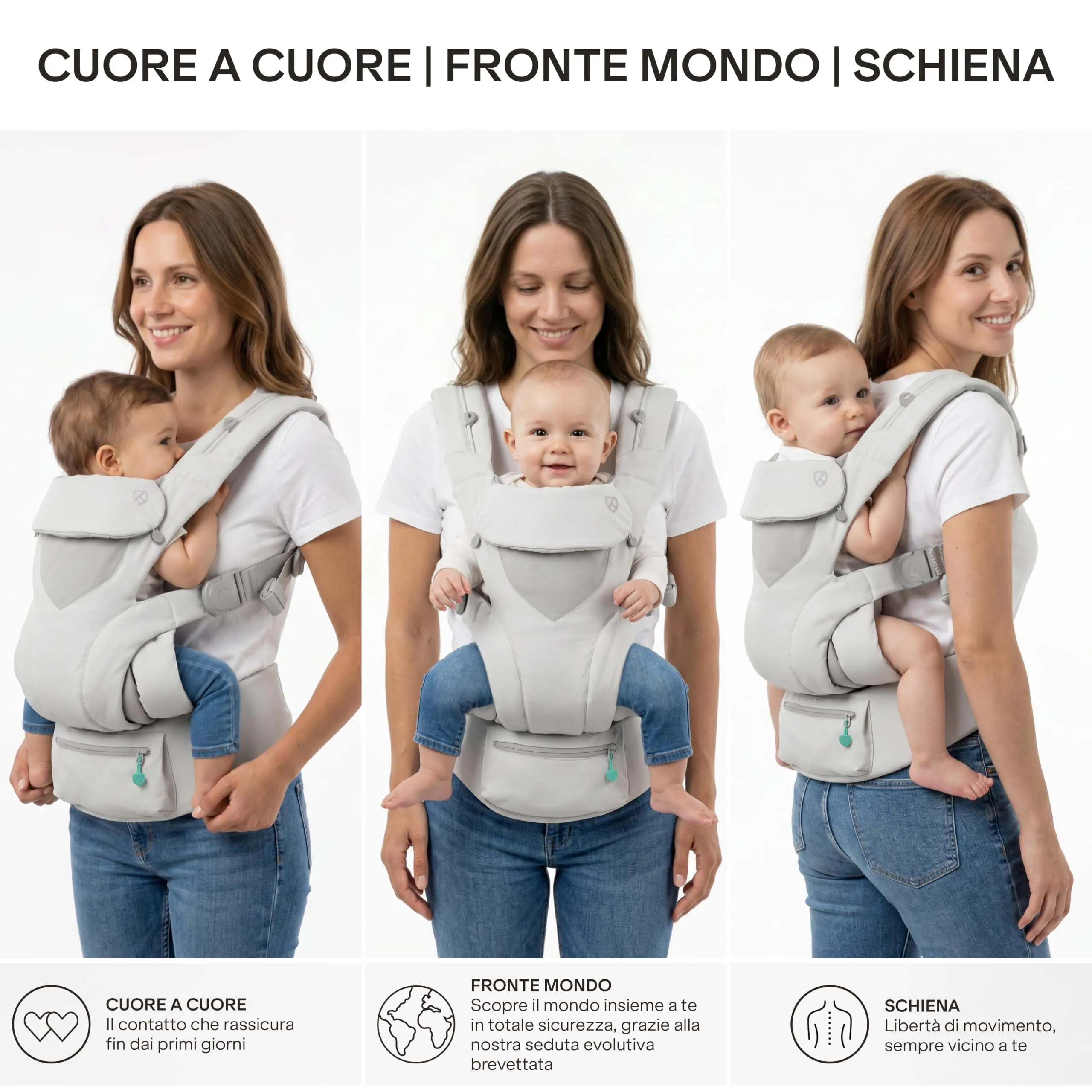 Koala Babycare Marsupio Neonato 0-36 Mesi Ergonomico da 3.2 a 20 kg - Marsupio Bambino con Seduta Evolutiva Regolabile in 3 Misure - Baby Carrier Cuore a Cuore, Fronte Mondo e Schiena - immagine 4