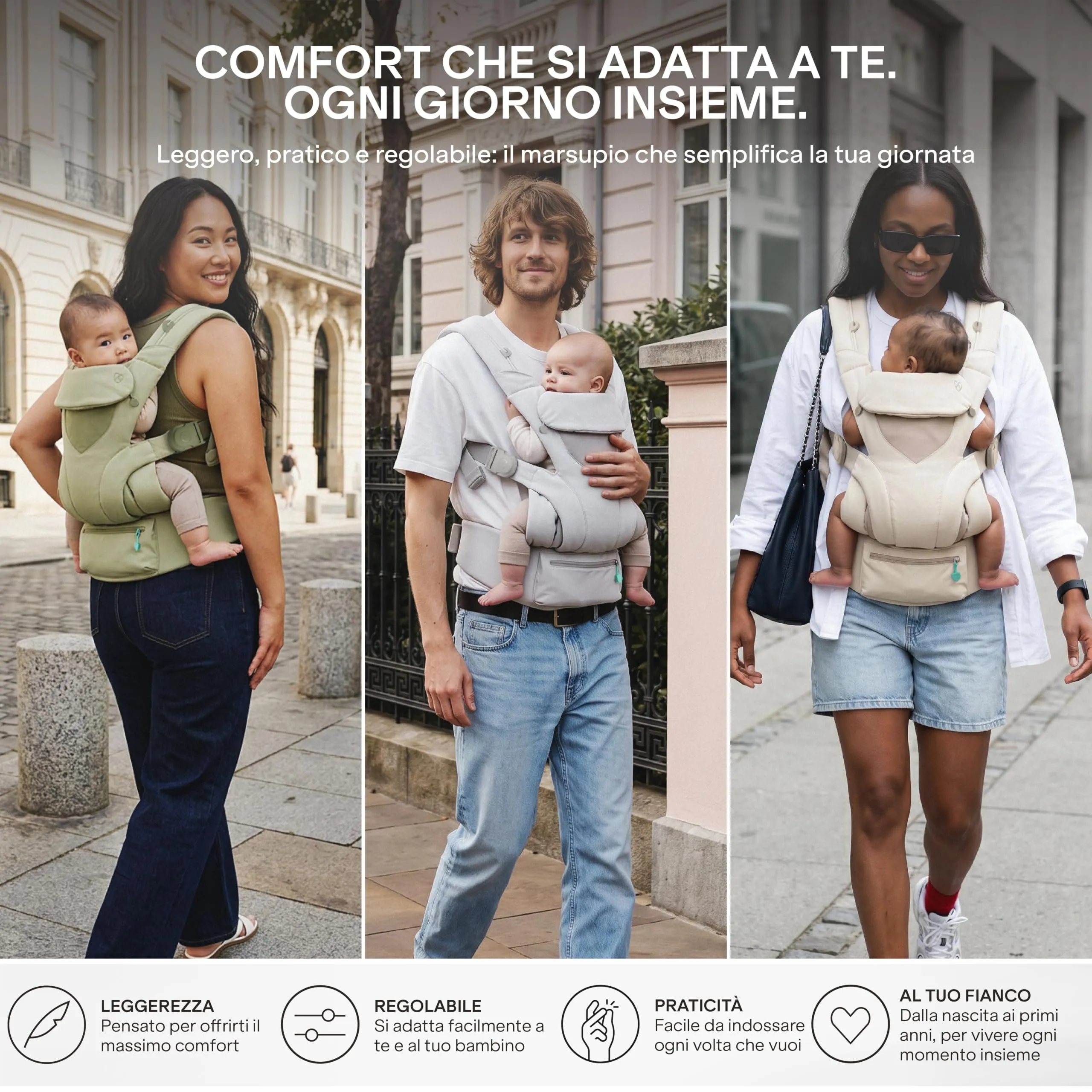 Koala Babycare Marsupio Neonato 0-36 Mesi Ergonomico da 3.2 a 20 kg - Marsupio Bambino con Seduta Evolutiva Regolabile in 3 Misure - Baby Carrier Cuore a Cuore, Fronte Mondo e Schiena - immagine 5