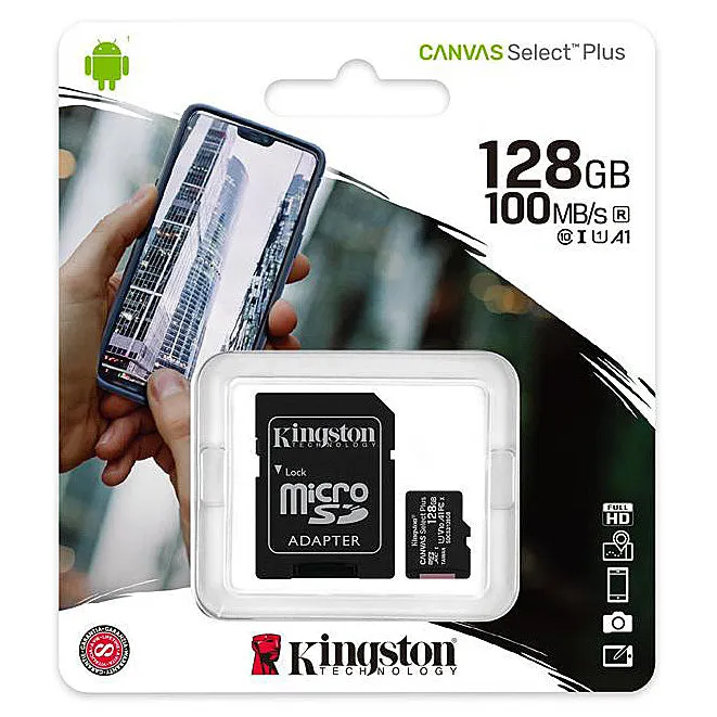 Scheda di Memoria microSDXC Kingston Canvas Select Plus Android A1, 128Gb, Classe 10 / UHS-1 U1, Con Adattatore SDCS2/128GB - immagine 1