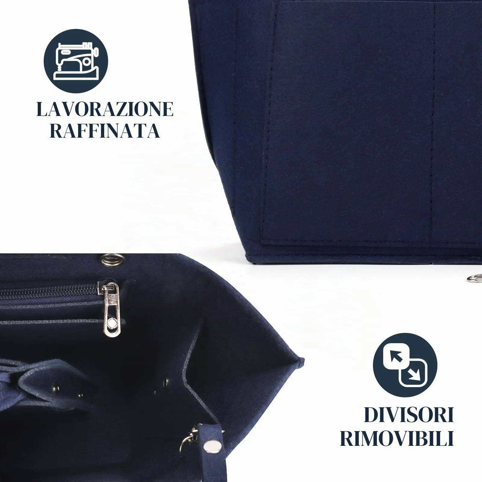 AIDUCHO Organizer da Tasca per Longchamp, Organizer da Borse da Donna in Feltro, con Tasche Multiple, Tasca Interna per Borse Longchamp, Inserto di Grande Volume (Blu, M) - immagine 4