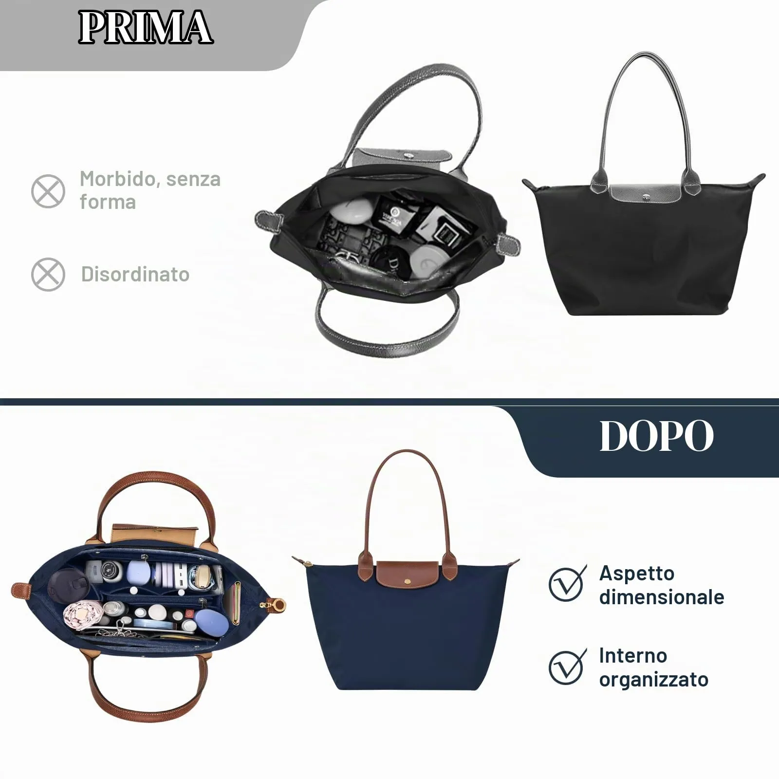 AIDUCHO Organizer da Tasca per Longchamp, Organizer da Borse da Donna in Feltro, con Tasche Multiple, Tasca Interna per Borse Longchamp, Inserto di Grande Volume (Blu, M) - immagine 5