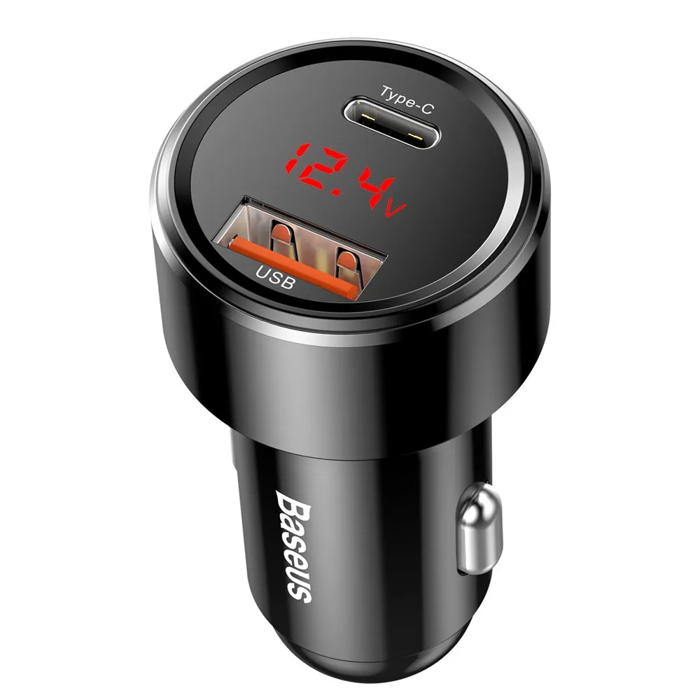 Caricatore Auto Baseus Magic Display Series, 45W, 6A, 1 x USB-A - 1 x USB-C, Nero CCMLC20C-01 - immagine 1