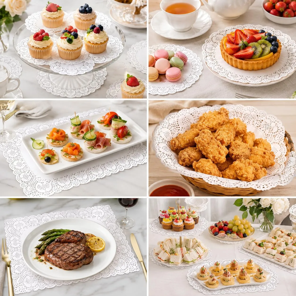 YEDOUALE Centrini di Carta in Pizzo 130 Pezzi, Rotondi, Ovali e Rettangolari, Tovagliette Monouso Bianche in Cellulosa per Vassoi, Dolci, Buffet, Feste e Decorazioni da Tavola - immagine 5
