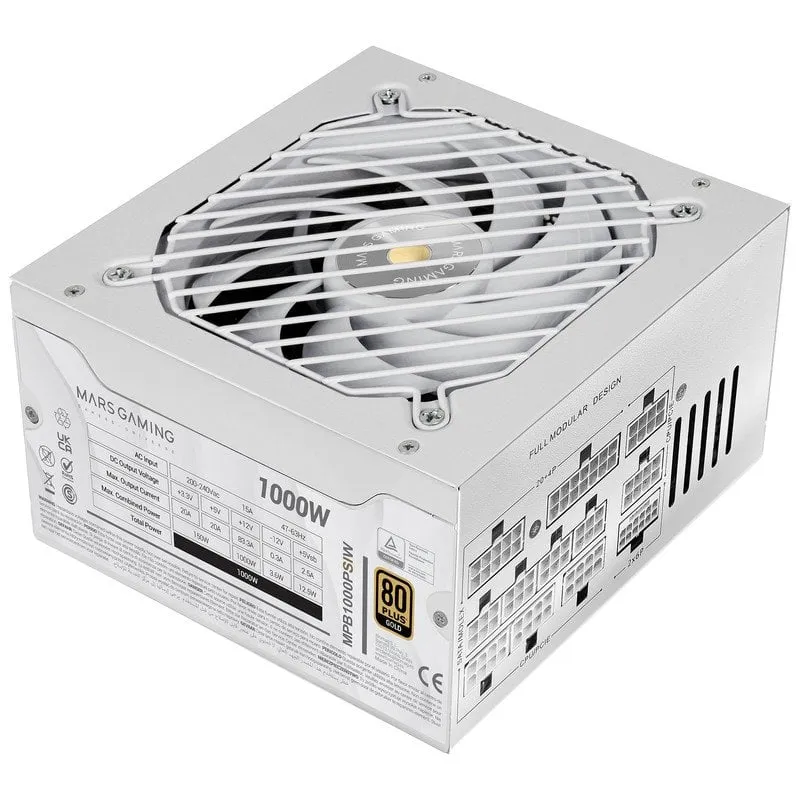 Mars Gaming Mpb1000psi Alimentatore modulare ATX 3.1 1000W 80 Plus Gold Bianco - immagine 1