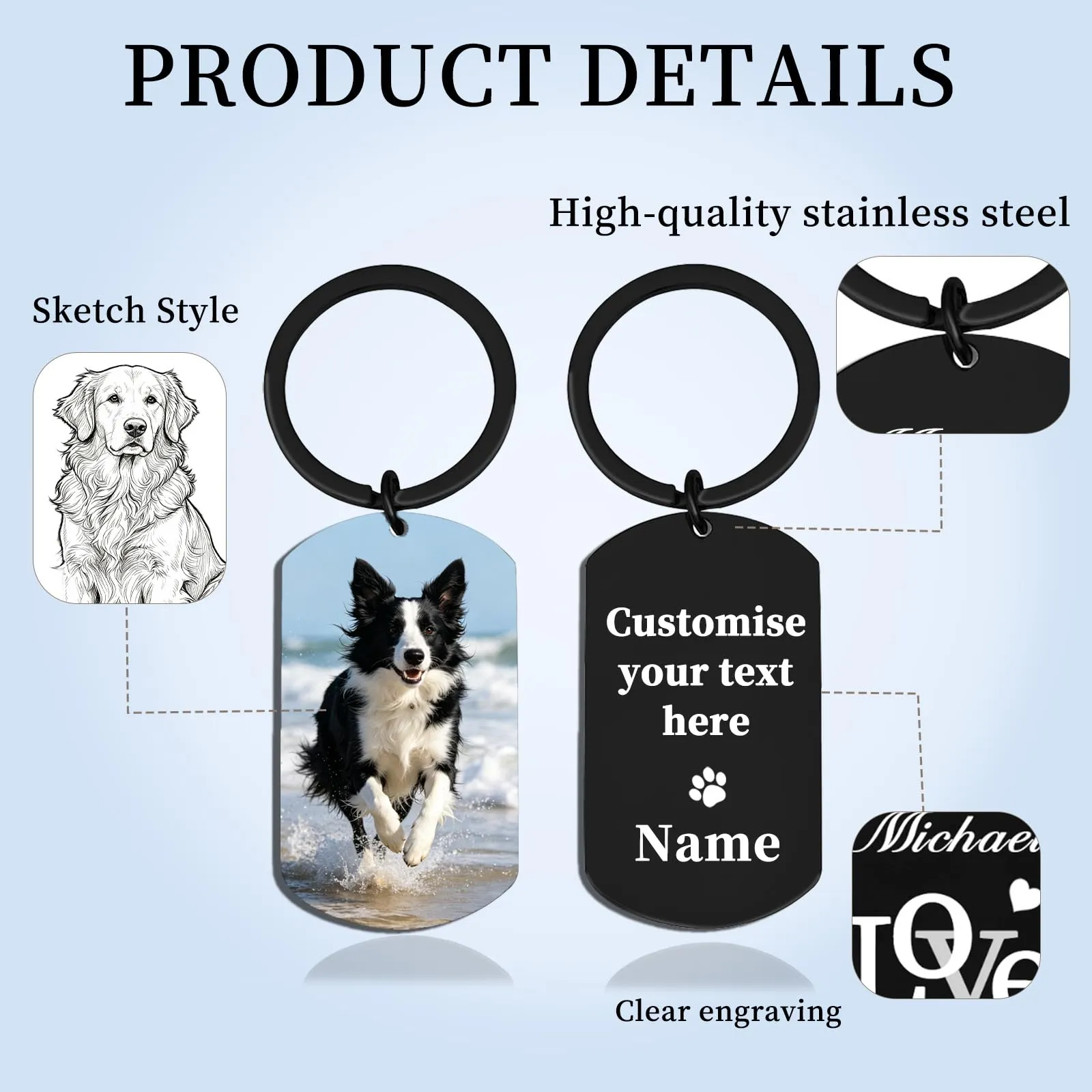 Umitive Portachiavi commemorativo Cane Personalizzato con Foto e Incisione, Portachiavi Doppia Faccia ricordo Animale, Regalo di condoglianze per Cane o Gatto, ricordo Personalizzato - immagine 3