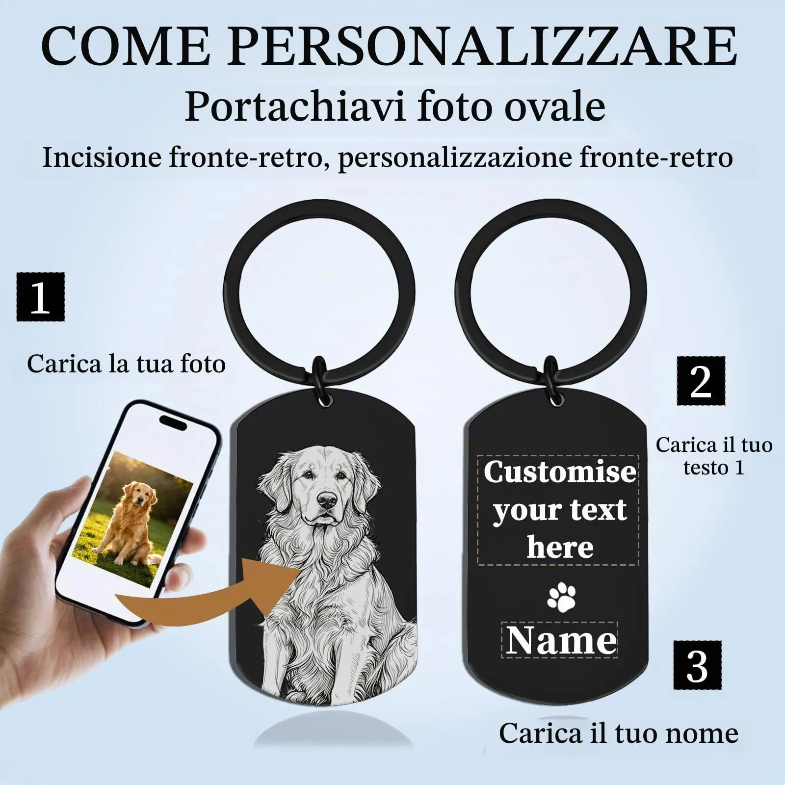 Portachiavi Commemorativo Personalizzato per Animali con Foto, Cane Gatto - immagine 2