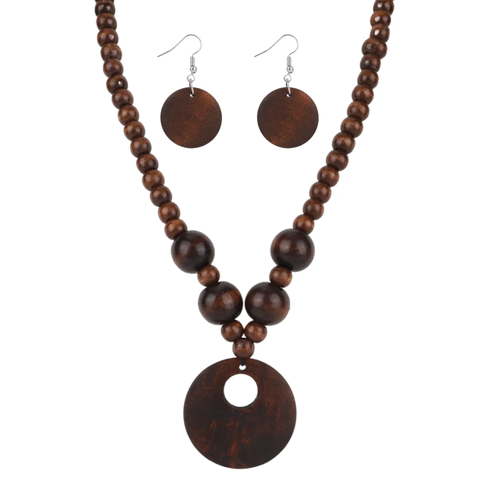Mikovivi Bohemian Legno Perla Ciondolo Collana Orecchini Set per Donne - immagine 1