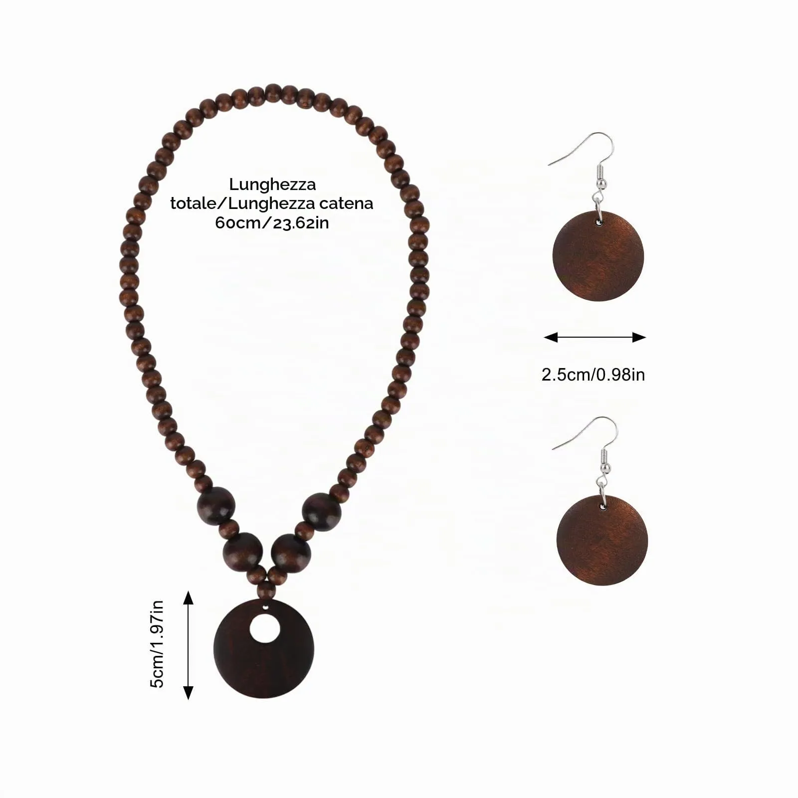 Mikovivi Bohemian Legno Perla Ciondolo Collana Orecchini Set per Donne - immagine 2