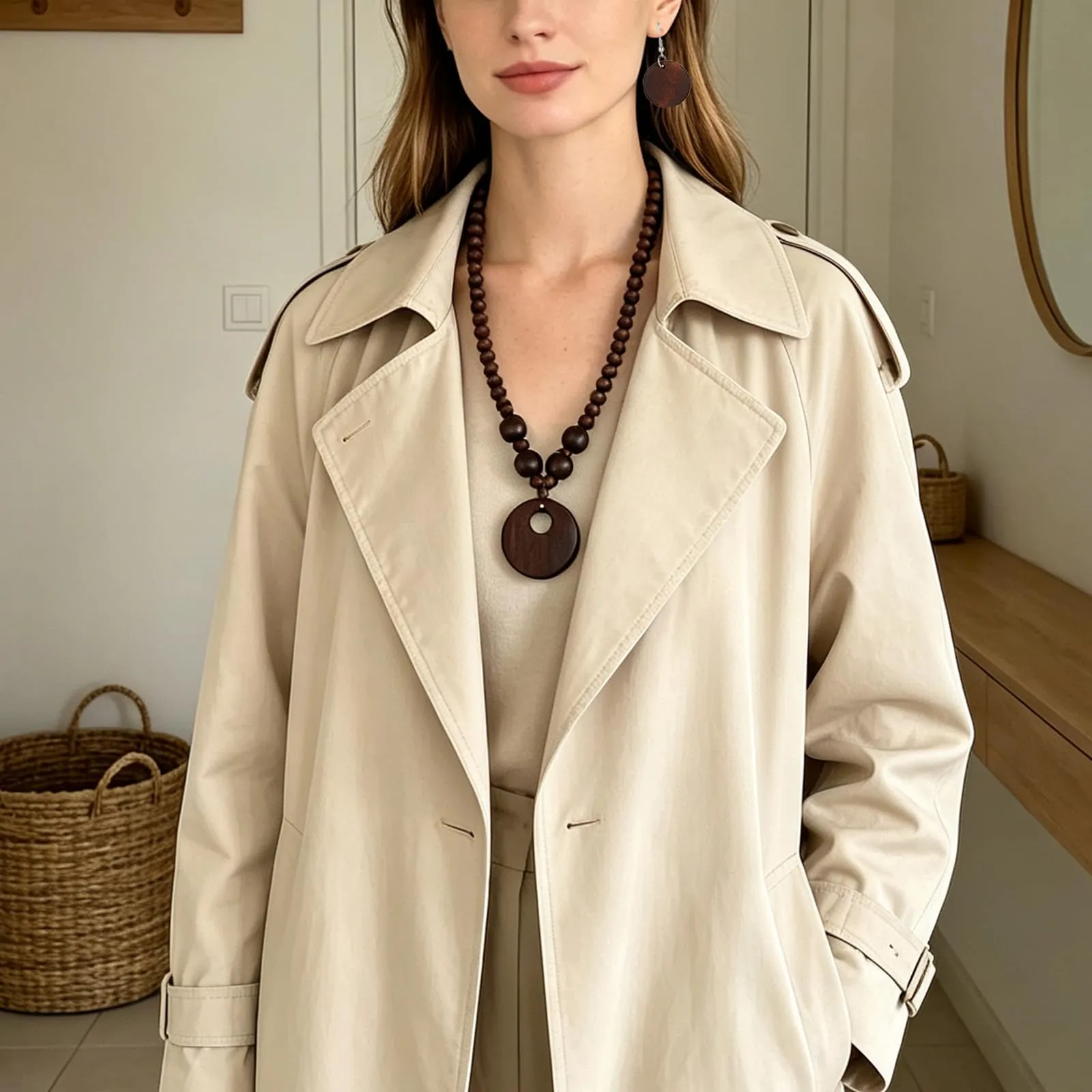 Mikovivi Bohemian Legno Perla Ciondolo Collana Orecchini Set per Donne - immagine 7