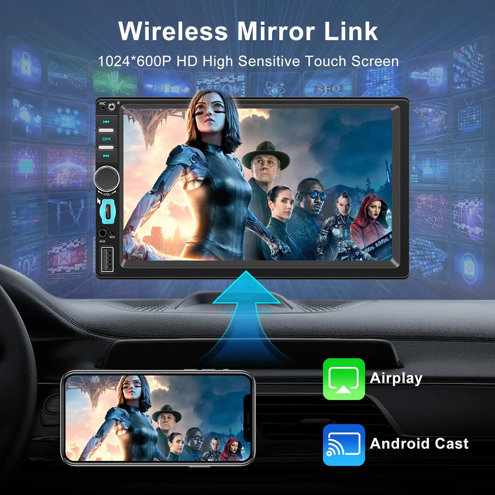 WERESOUND Autoradio 1 Din Bluetooth con Wireless CarPlay e Android Auto - immagine 3