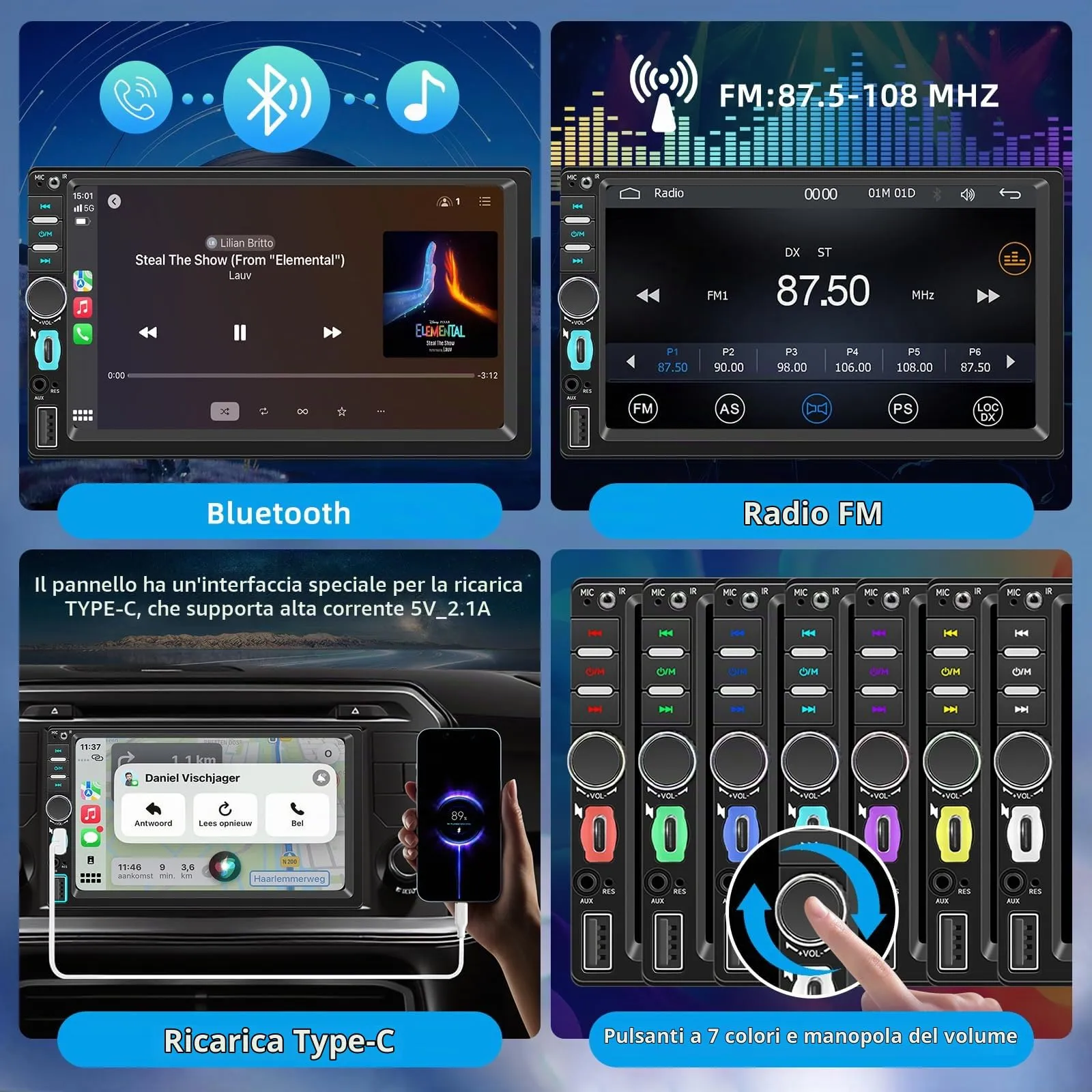 WERESOUND Autoradio 1 Din Bluetooth con Wireless CarPlay e Android Auto - immagine 6