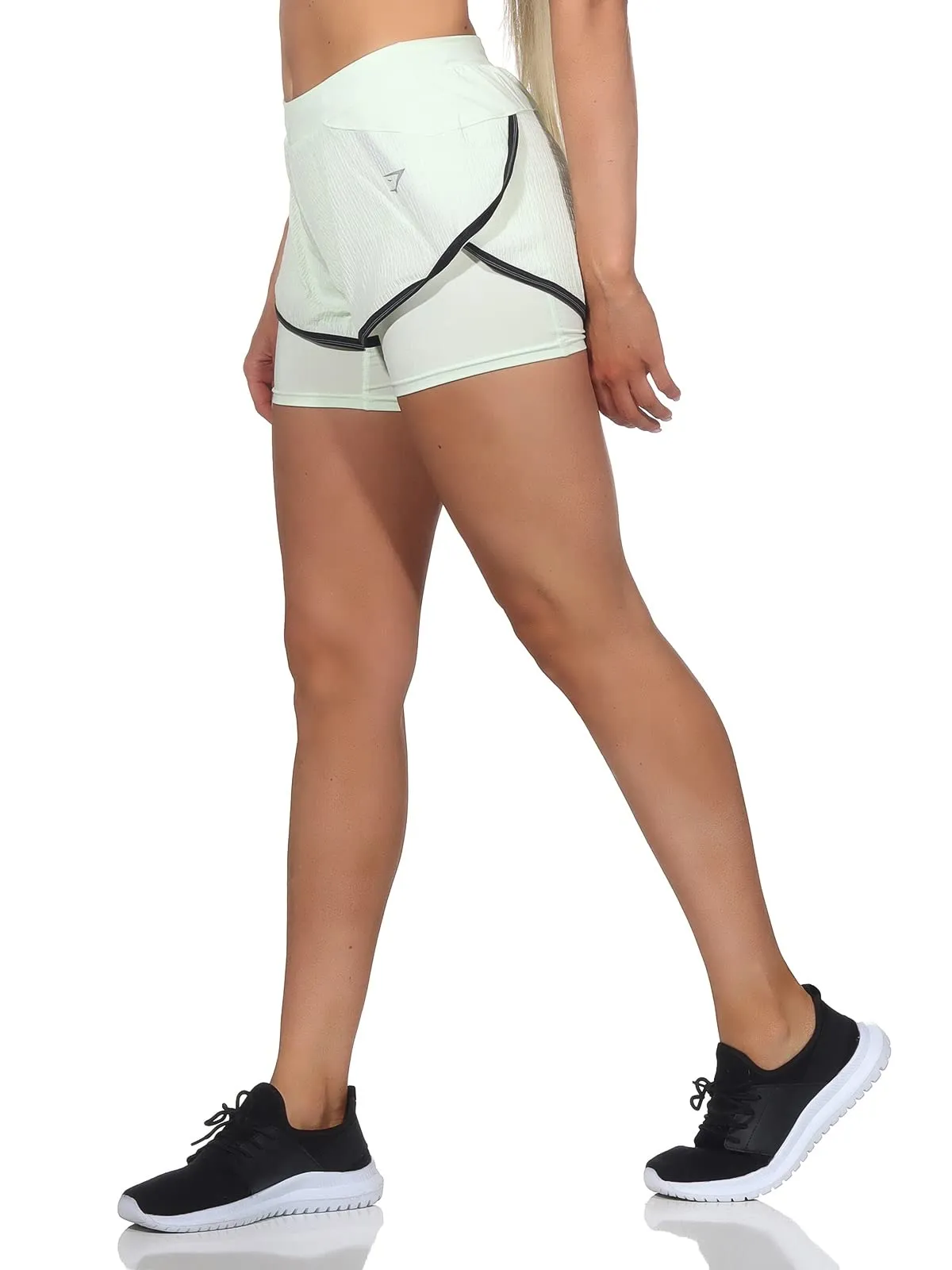 GYMSHARK Speed - Pantaloncini da donna 2 in 1, verde, M - immagine 2