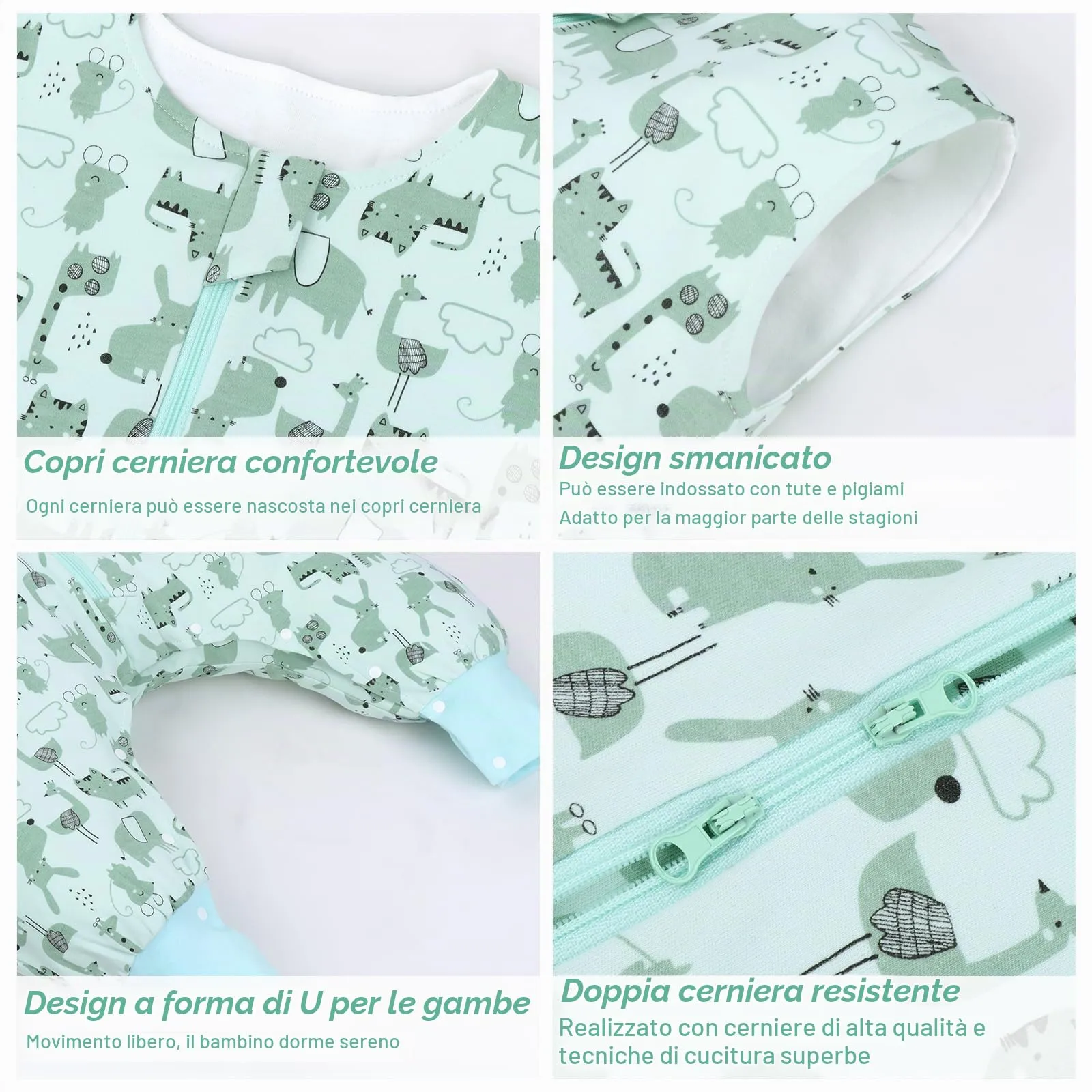 WYTbaby Sacco Nanna con Piedini 1.0 Tog, 100% Cotone Ultra-Morbido, Facile da Indossare, Ideale per il Sonno dei Neonati, Sacco Nanna Adatto per Bambini da 2-3 Anni - immagine 5