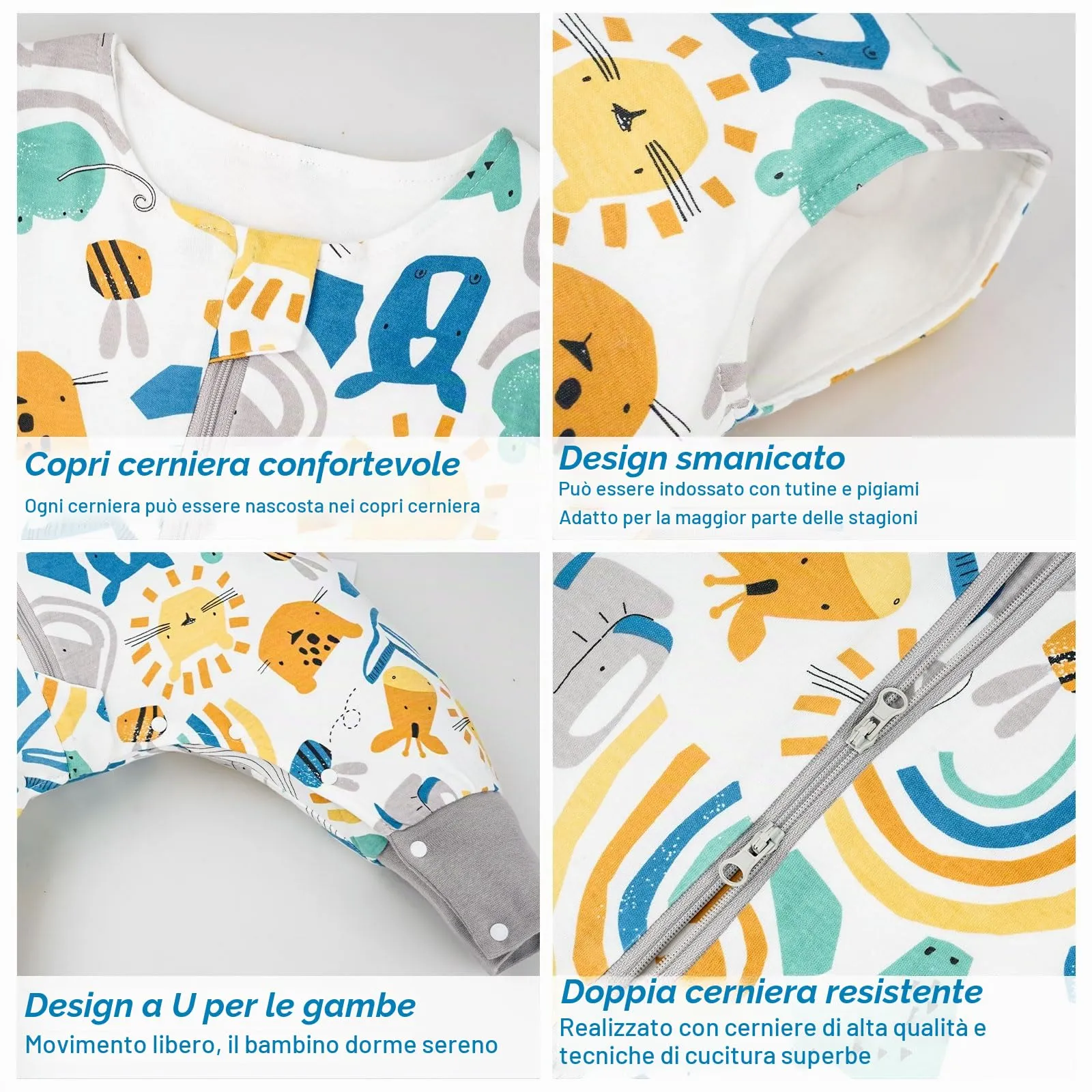 WYTbaby Sacco Nanna con Piedini 1.0 Tog, 100% Cotone Ultra-Morbido, Facile da Indossare, Ideale per il Sonno dei Neonati, Sacco Nanna Adatto per Bambini da 3-4 Anni - immagine 5