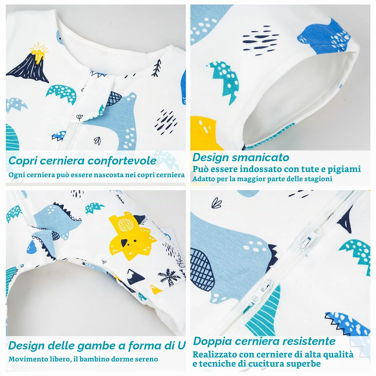 WYTbaby Sacco Nanna con Piedini 1.0 Tog, 100% Cotone Ultra-Morbido, Facile da Indossare, Ideale per il Sonno dei Neonati, Sacco Nanna Adatto per Bambini da 2-3 Anni - immagine 5