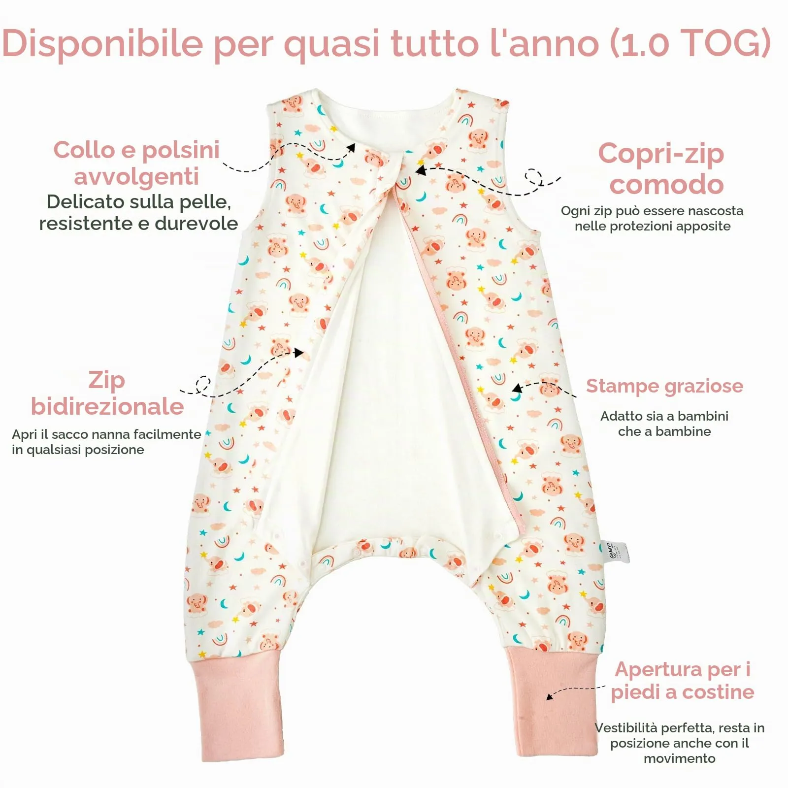 WYTbaby Sacco Nanna Con Piedini 100% Cotone 1 Tog Tutto l'Anno per Bambini 3-4 Anni - immagine 5
