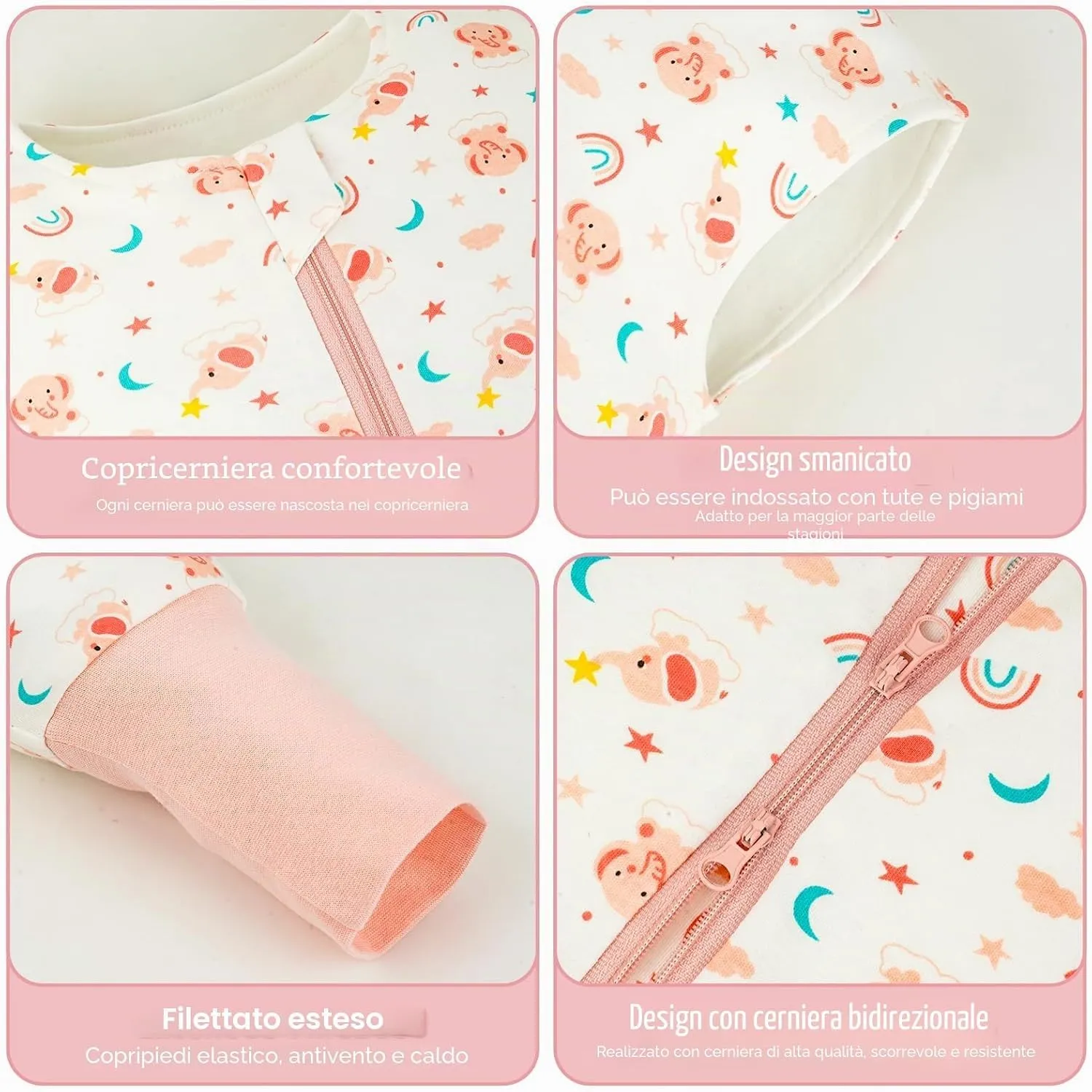 WYTbaby Sacco Nanna Con Piedini 100% Cotone 1 Tog Tutto l'Anno per Bambini 6-18 Mesi - immagine 6