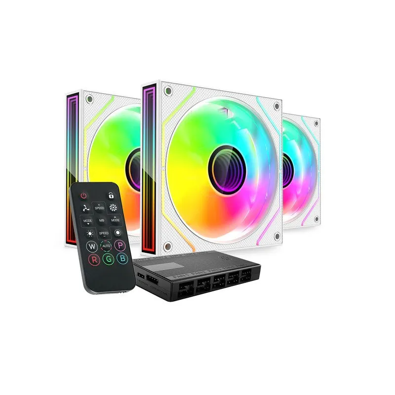 Mars Gaming Mf-3dprokit Kit 3x Pwm Fdb 120mm Argb Infinity Mirror Hub Fans Bianco - immagine 1