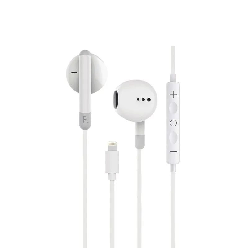 Cuffie cablate Contact, Lightning, compatibili con iPhone 14 e precedenti, chiamate, pulsante multifunzione, bianco - immagine 1